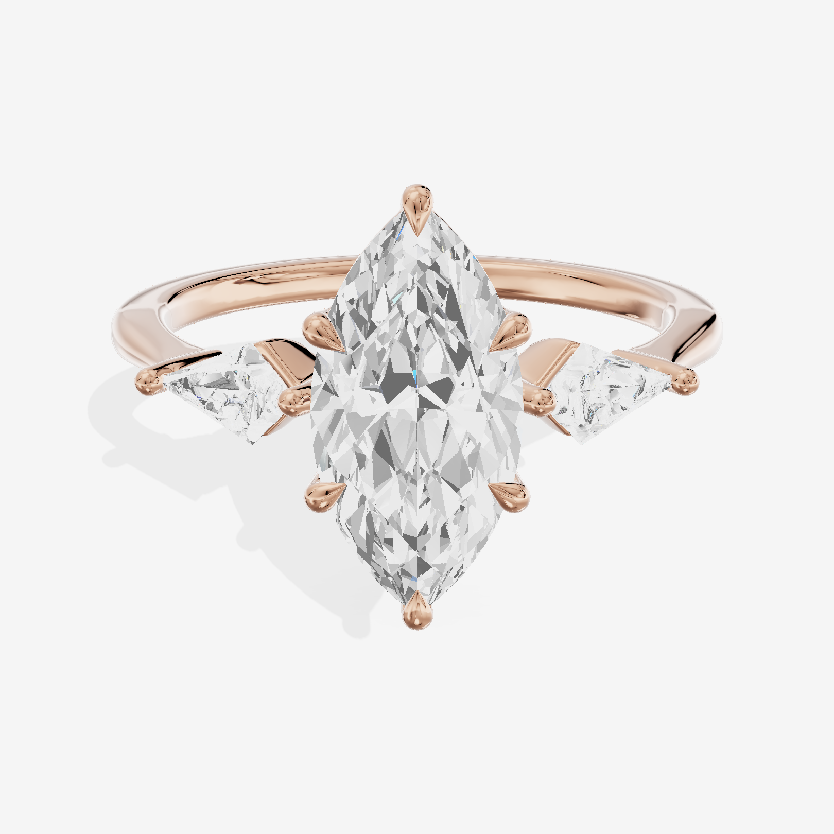 Luxe Maia Three Stone Marquise Engagement Ring (1/3 ct. tw.) in 18K Rose Gold