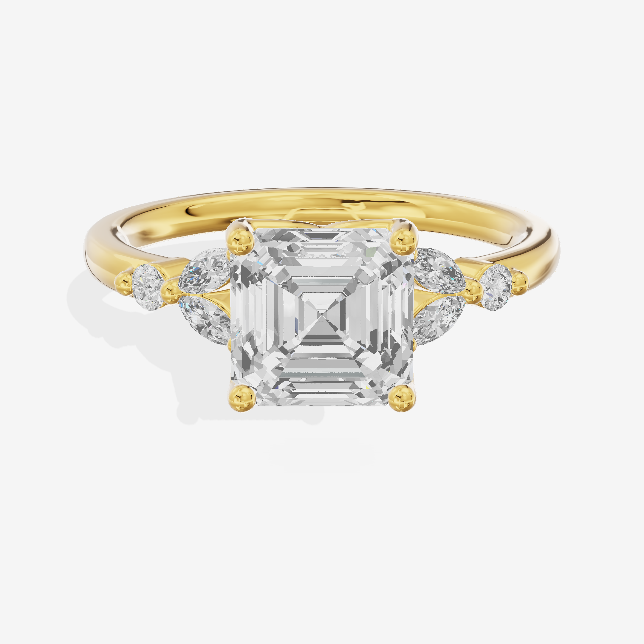 Luxe Coeurine Asscher Engagement Ring with Side Stones (1/5 ct. tw.) in 18K Yellow Gold
