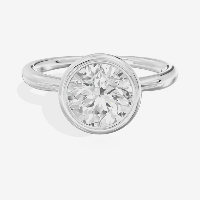 Coeurine Bezel 2mm Round Solitaire Engagement Ring in 14K White Gold