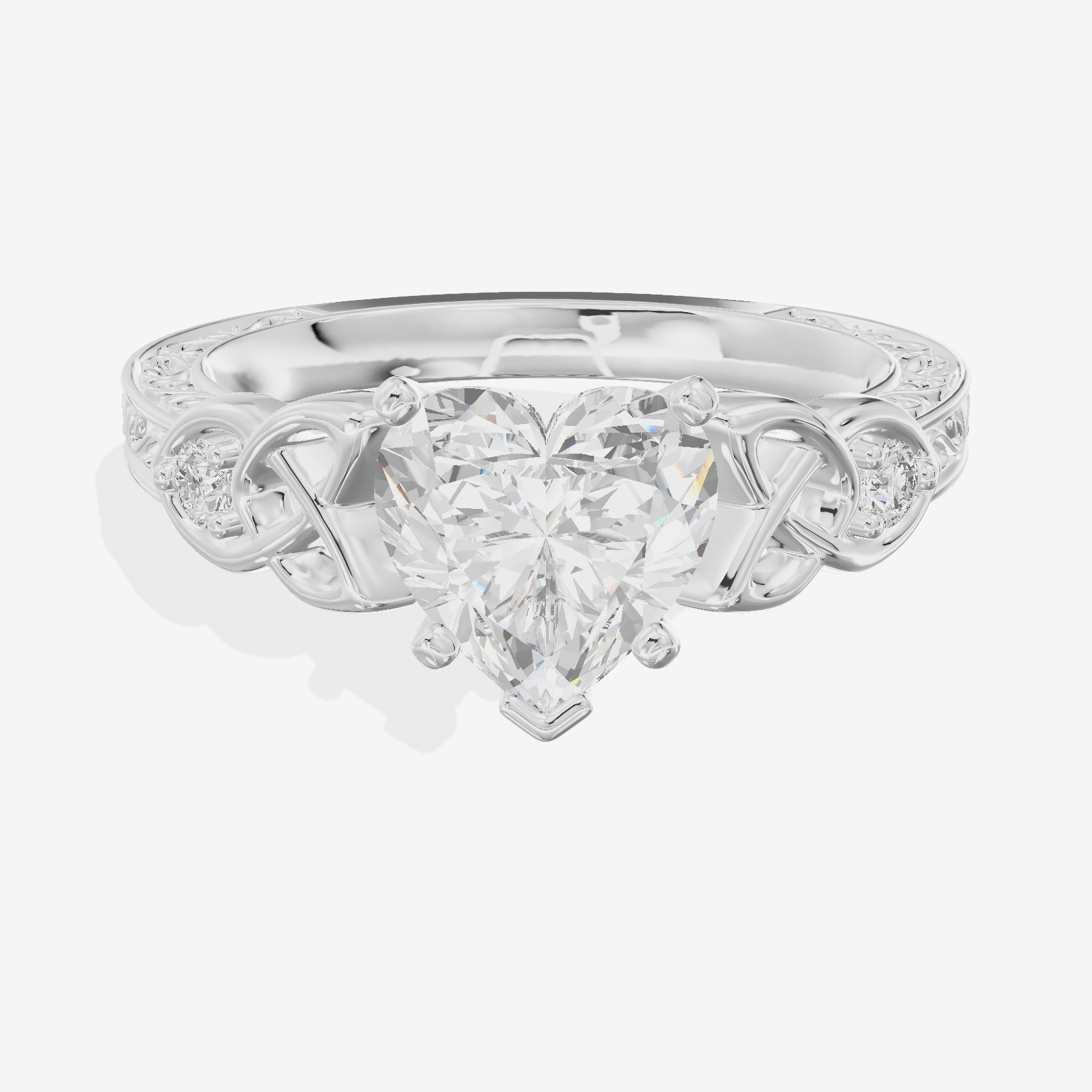 Lustrous Solea Heart Engagement Ring with Side Stones (1/20 ct. tw.) in Platinum