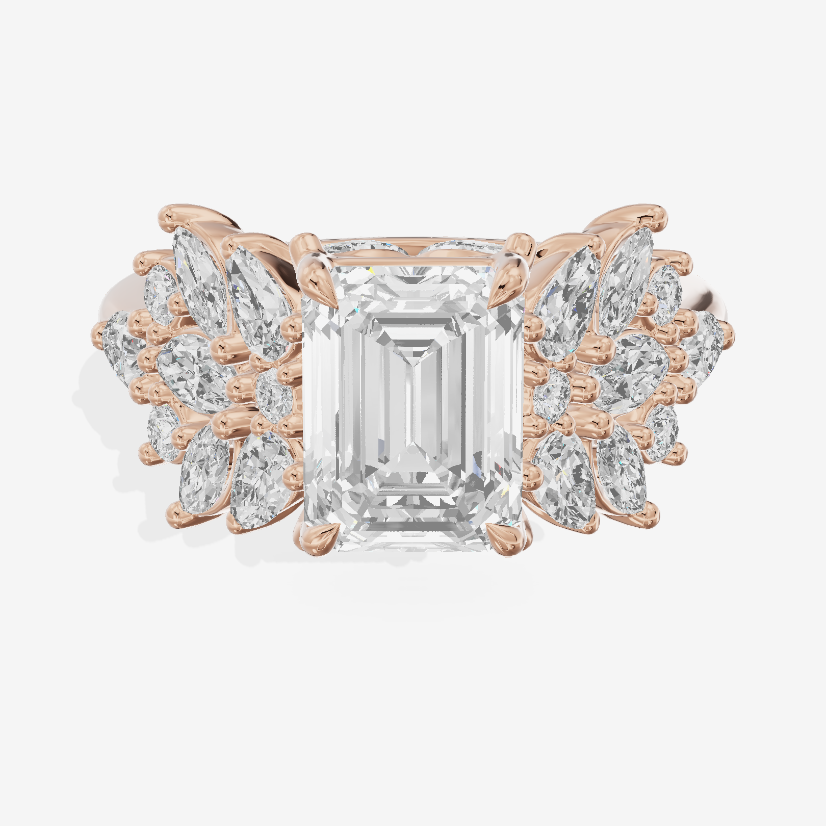 Crowned Heartline Emerald Engagement Ring with Side Stones (1/10 ct. tw.) in 14K Rose Gold