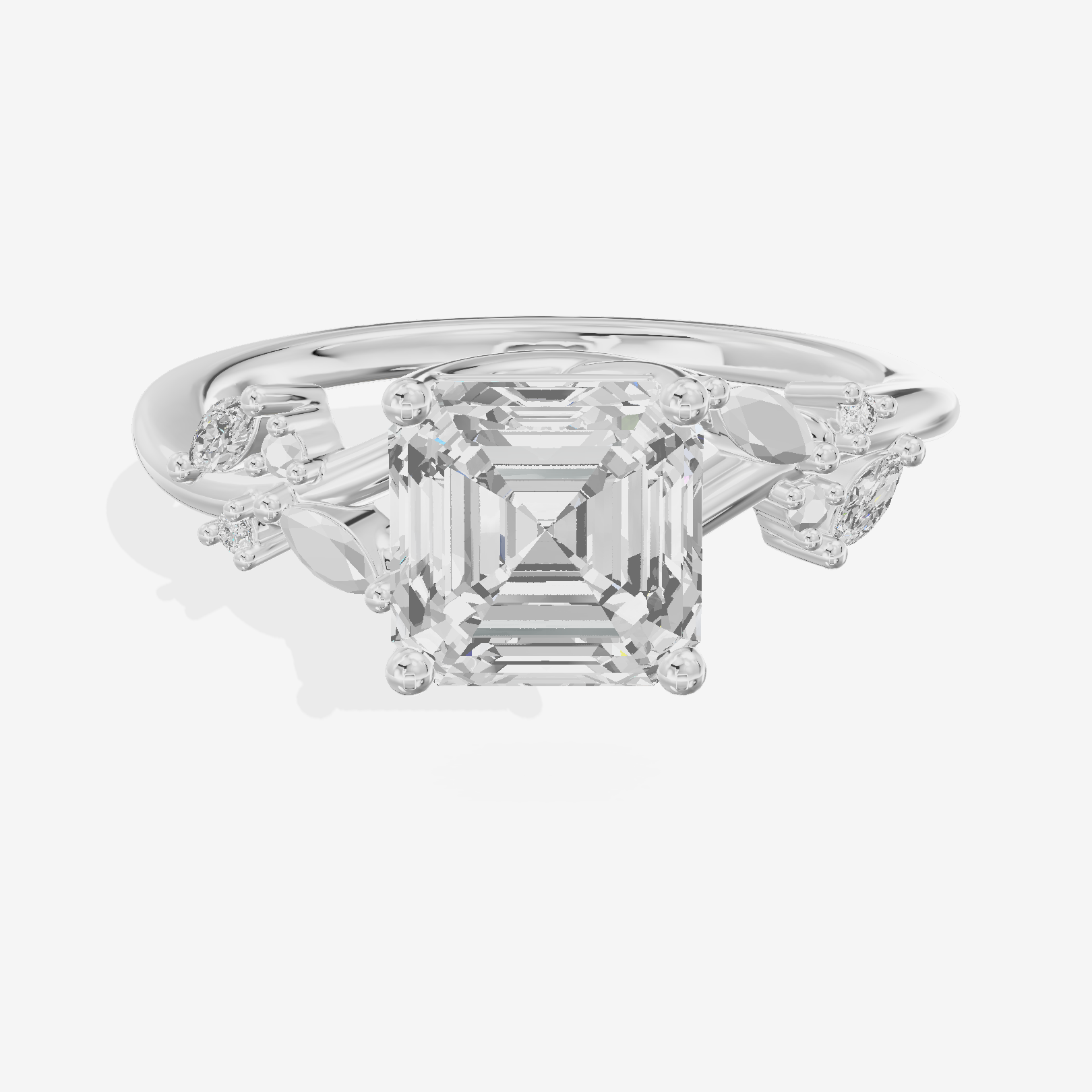 Tender Maia Asscher Engagement Ring with Side Stones (1/15 ct. tw.) in 14K White Gold