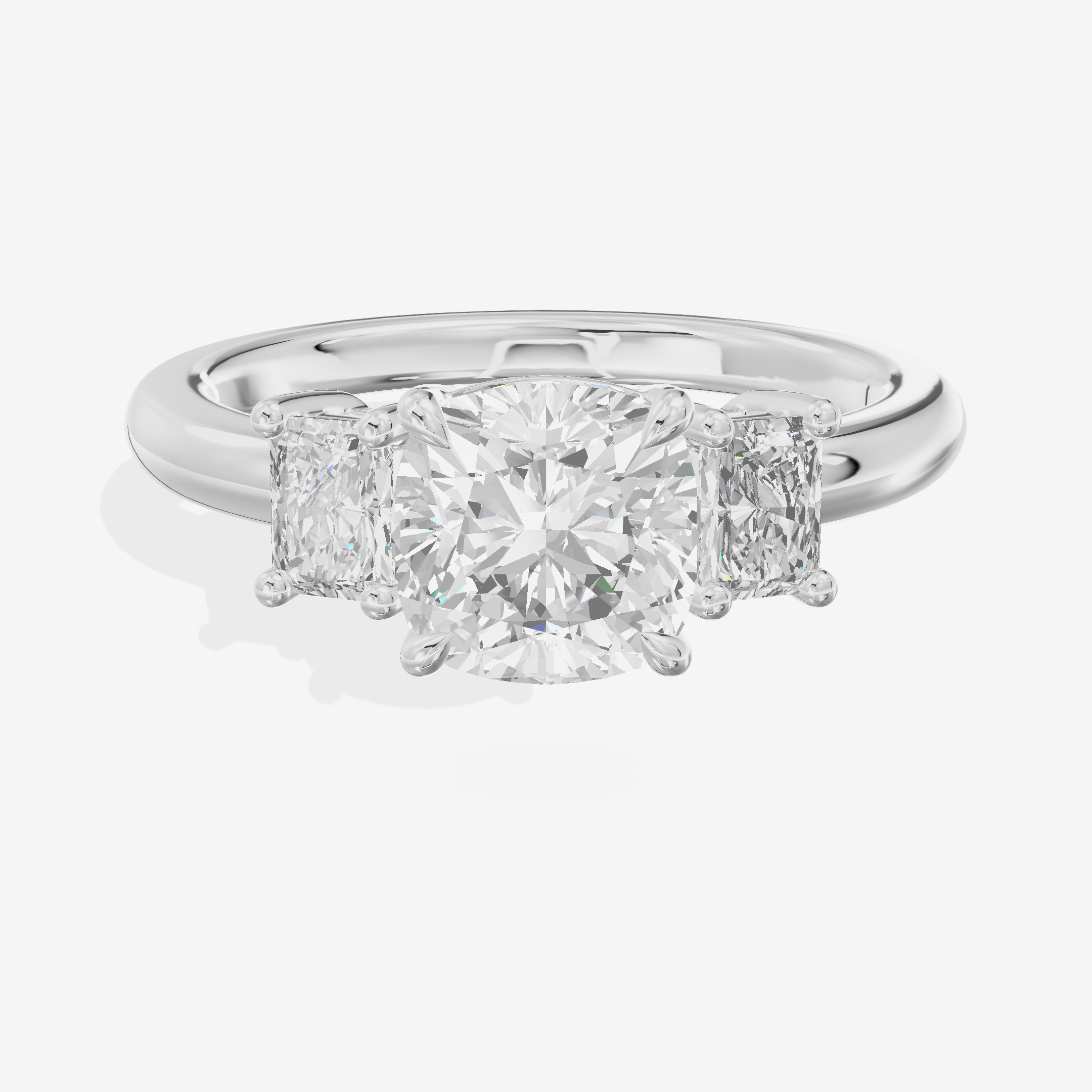 Grand Coeurine Three Stone Cushion Engagement Ring (3/8 ct. tw.) in Platinum