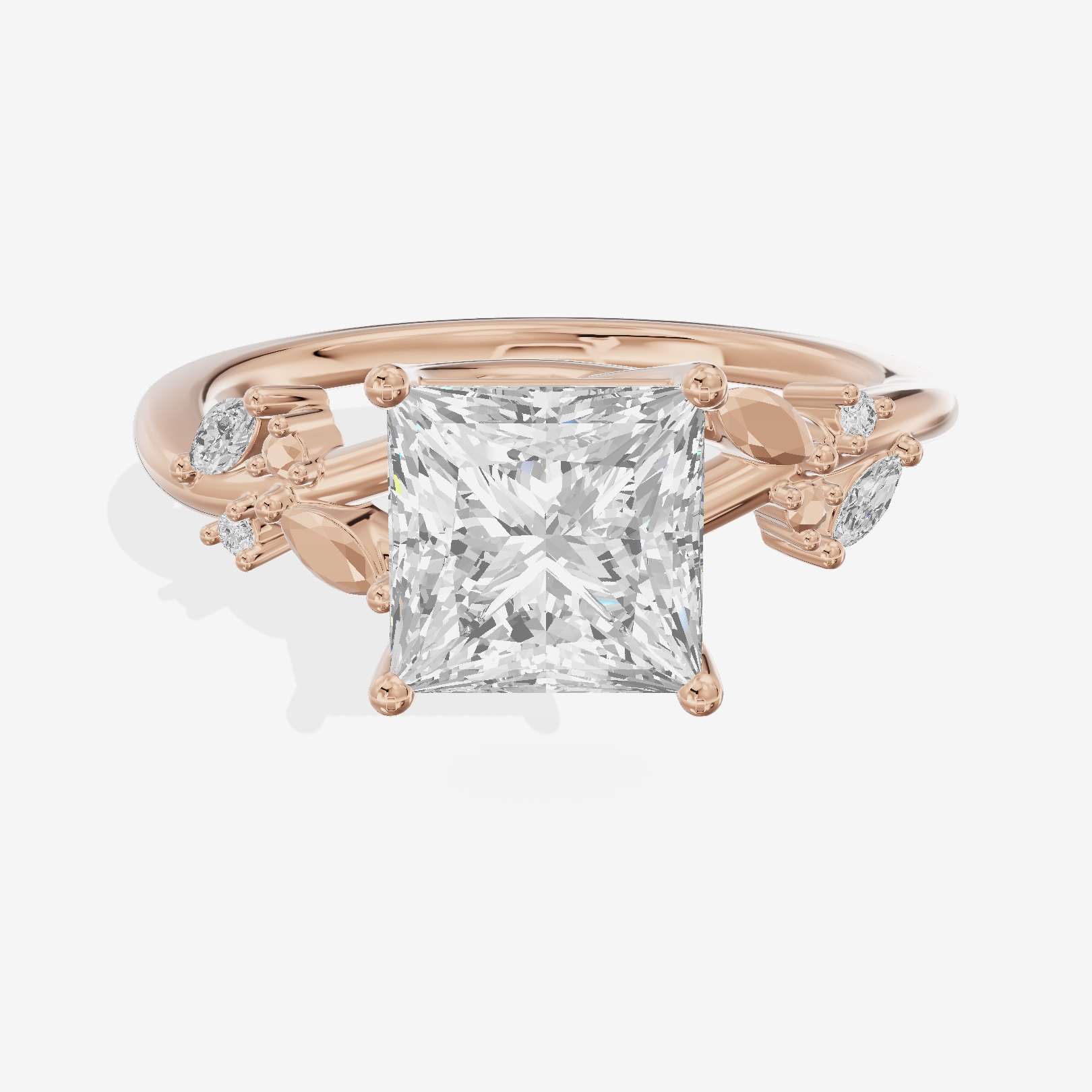 Lustrous Aurea Princess Engagement Ring with Side Stones (3/4 ct. tw.) in 14K Rose Gold