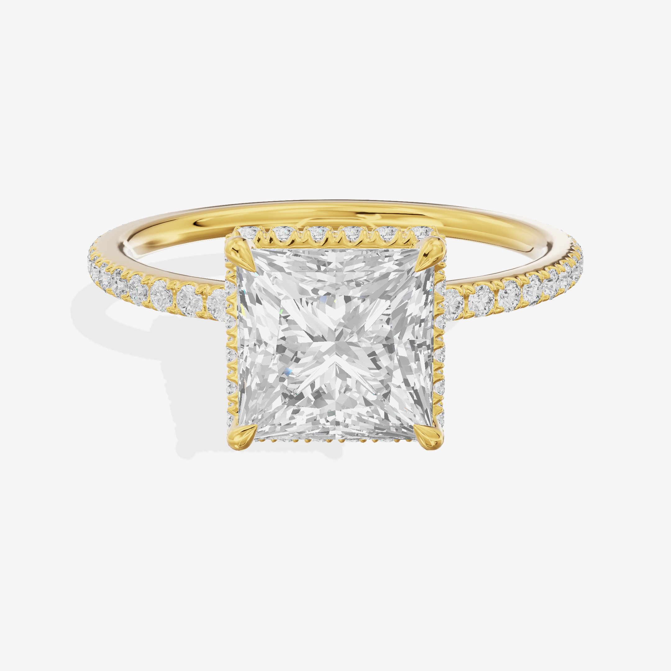 Crowned Whisper Princess Hidden Halo Engagement Ring in 18K Yellow Gold