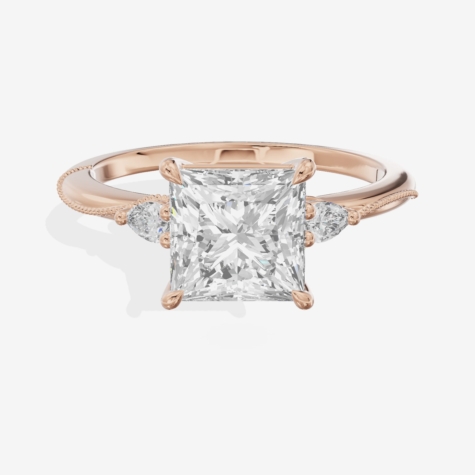 Promezza Three Stone Princess Engagement Ring (1/10 ct. tw.) in 14K Rose Gold