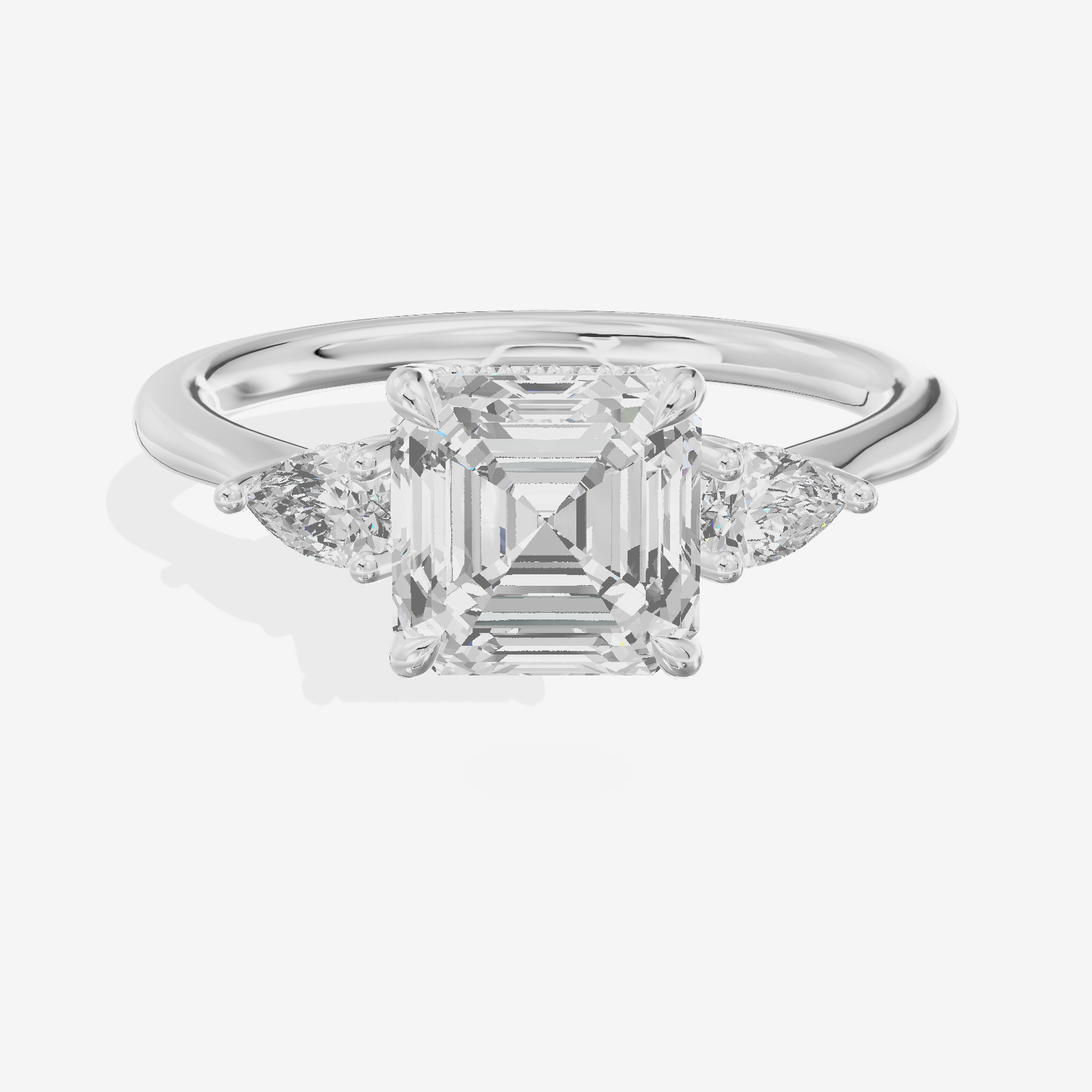 Petite Vowsae Three Stone Asscher Engagement Ring (1/4 ct. tw.) in 18K White Gold