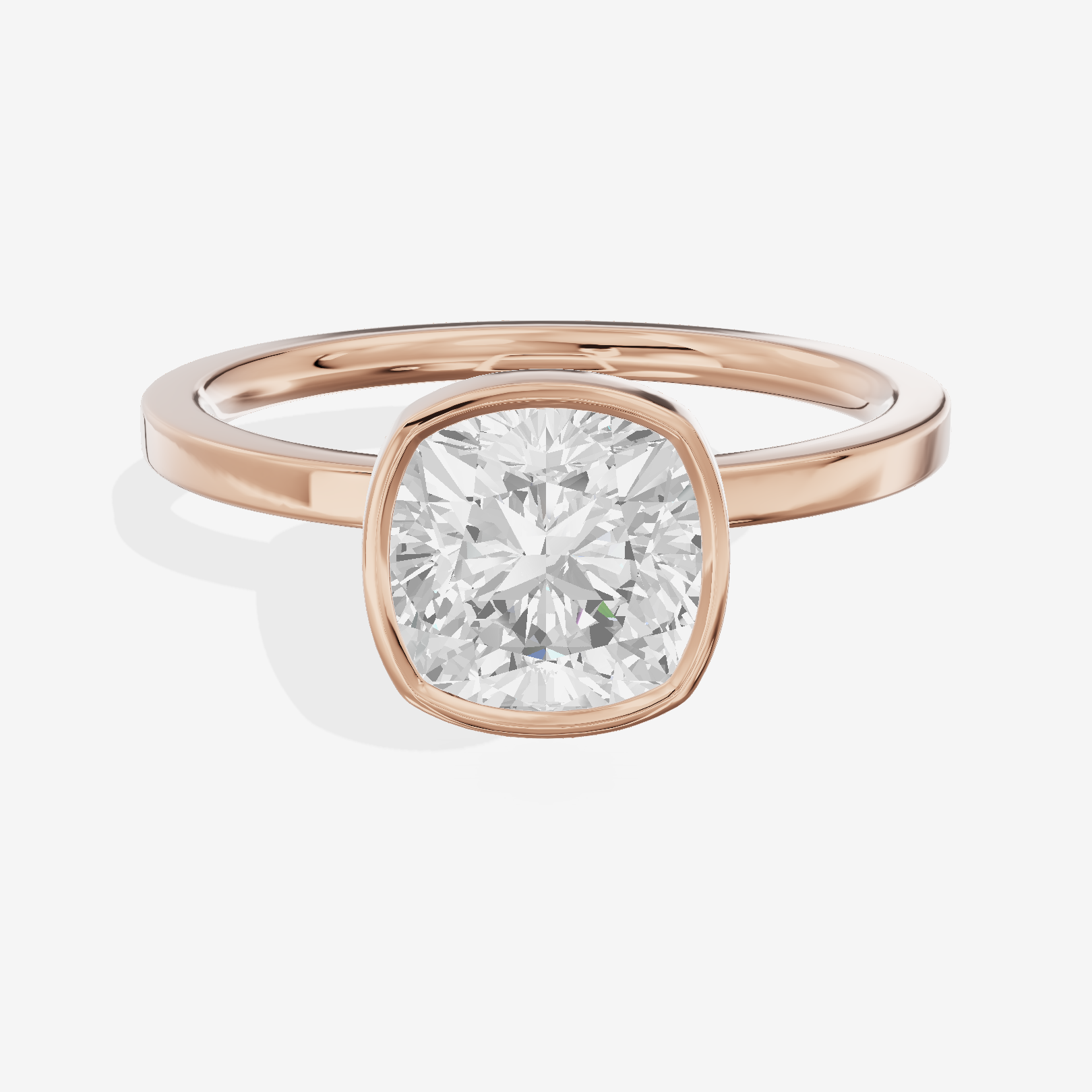 One of One Classic 1.5mm Cushion Bezel Engagement Ring in 18K Rose Gold