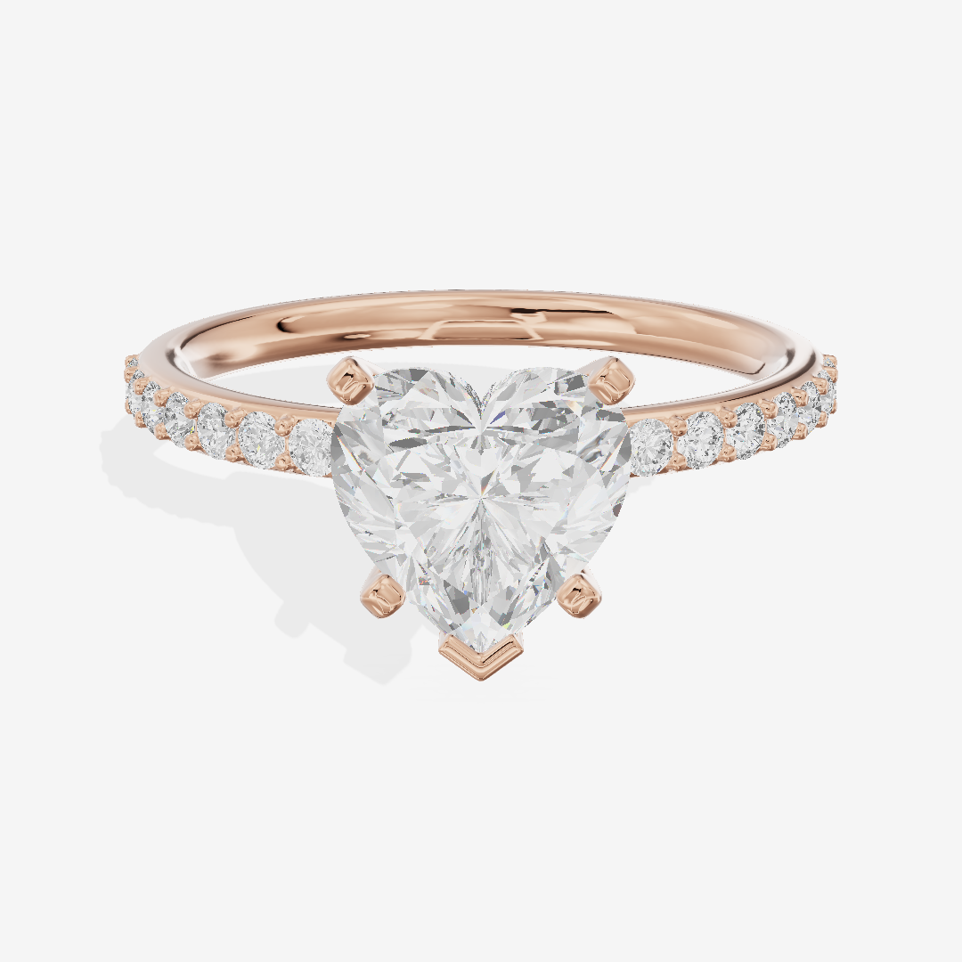 One of One Petite Heart Engagement Ring with Side Stones (1/4 ct. tw.) in 14K Rose Gold