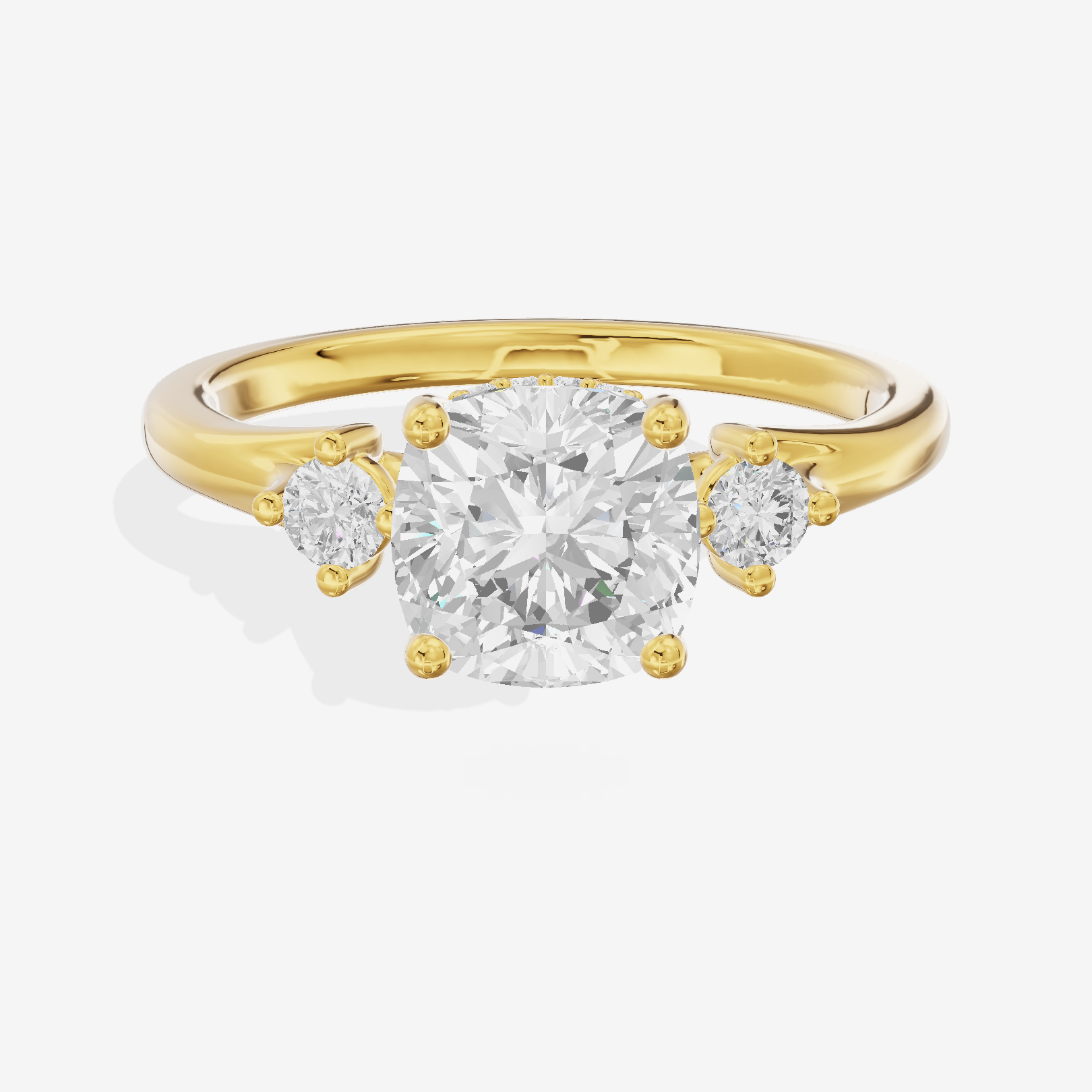 Sincere Three Stone Cushion Engagement Ring (1/6 ct. tw.) in 14K Yellow Gold