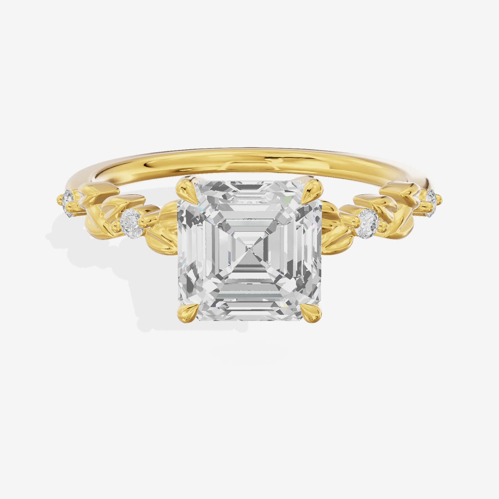 Tender Promezza Asscher Engagement Ring with Side Stones (1/20 ct. tw.) in 18K Yellow Gold