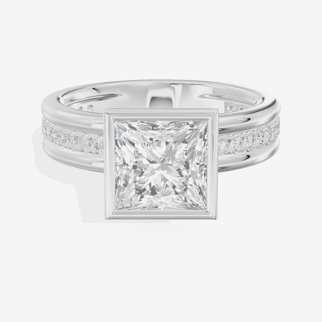 Belovae Bezel Princess Engagement Ring with Side Stones (1/4 ct. tw.) in 18K White Gold
