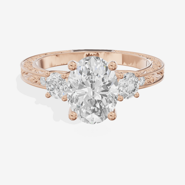 Triade Engraved Oval Three Stone Engagement Ring (1/3 ct. tw.) in 14K Rose Gold
