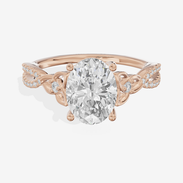Luxe Sincere Oval Engagement Ring with Side Stones (1/10 ct. tw.) in 18K Rose Gold