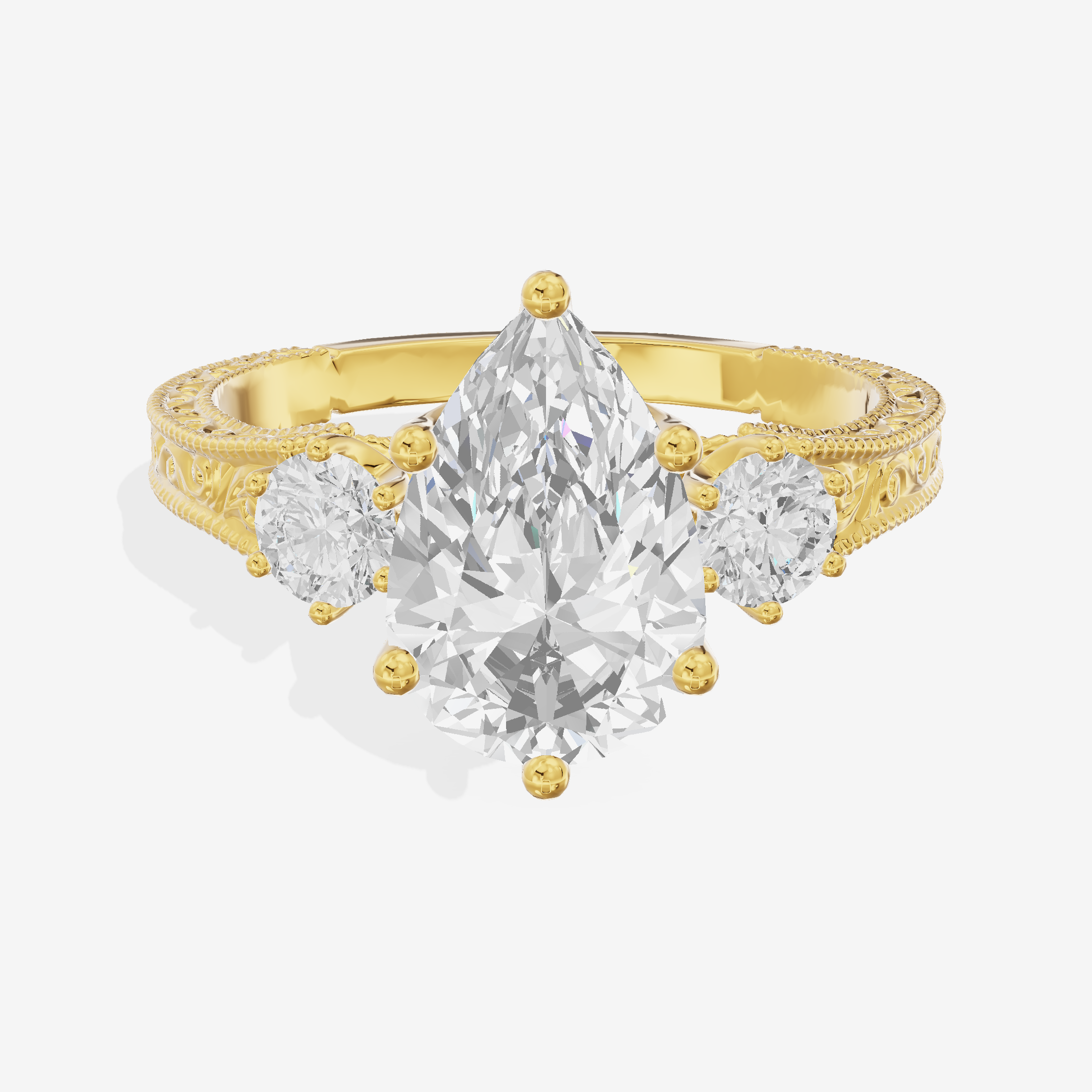 Lumera Three Stone Pear Engagement Ring (1/3 ct. tw.) in 18K Yellow Gold