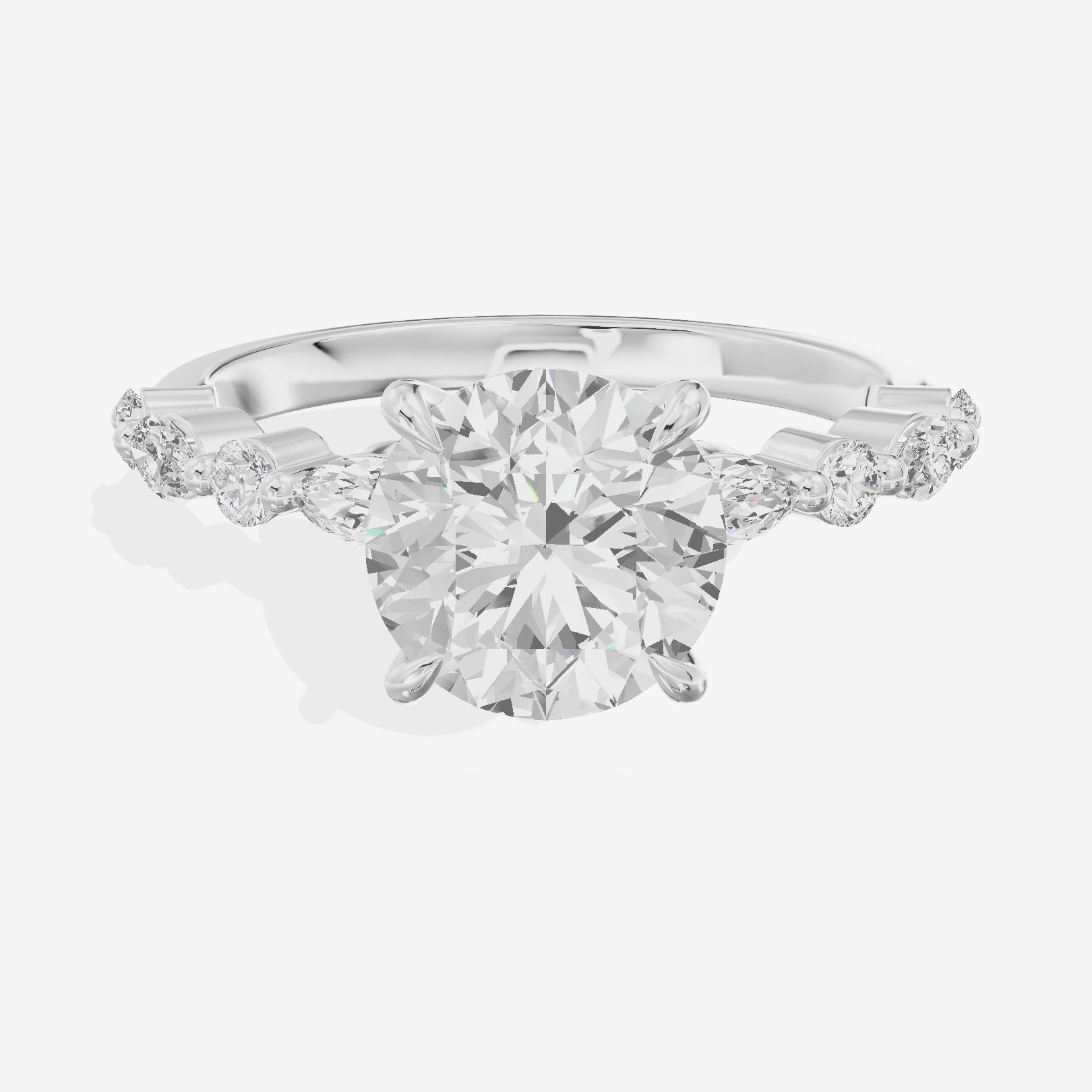 Lumera Cathedral Round Engagement Ring with Side Stones (1/3 ct. tw.) in 14K White Gold
