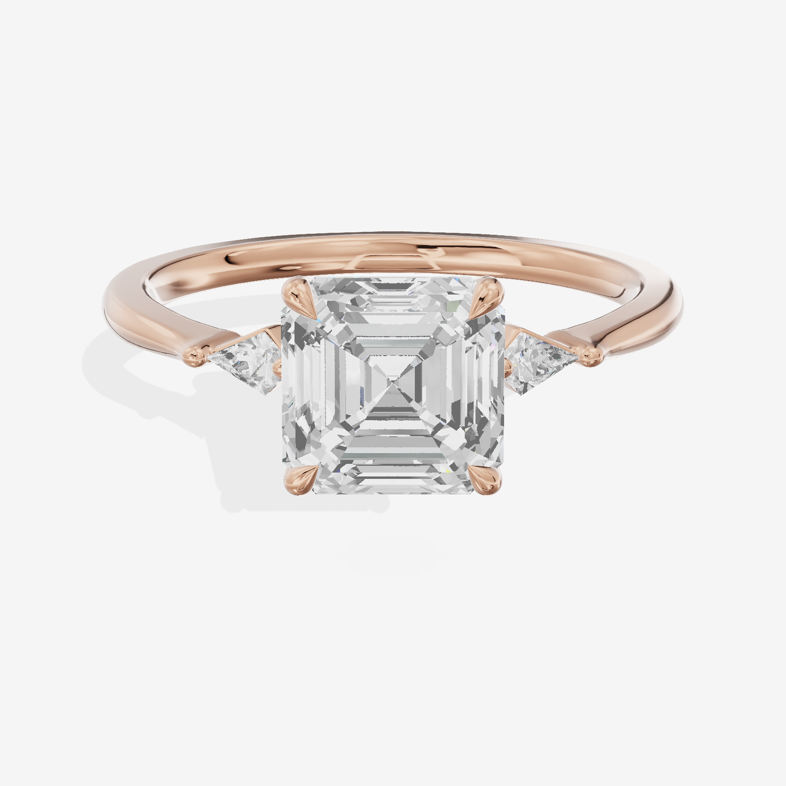 Petite Triade Asscher Three Stone Engagement Ring (1/15 ct. tw.) in 14K Rose Gold