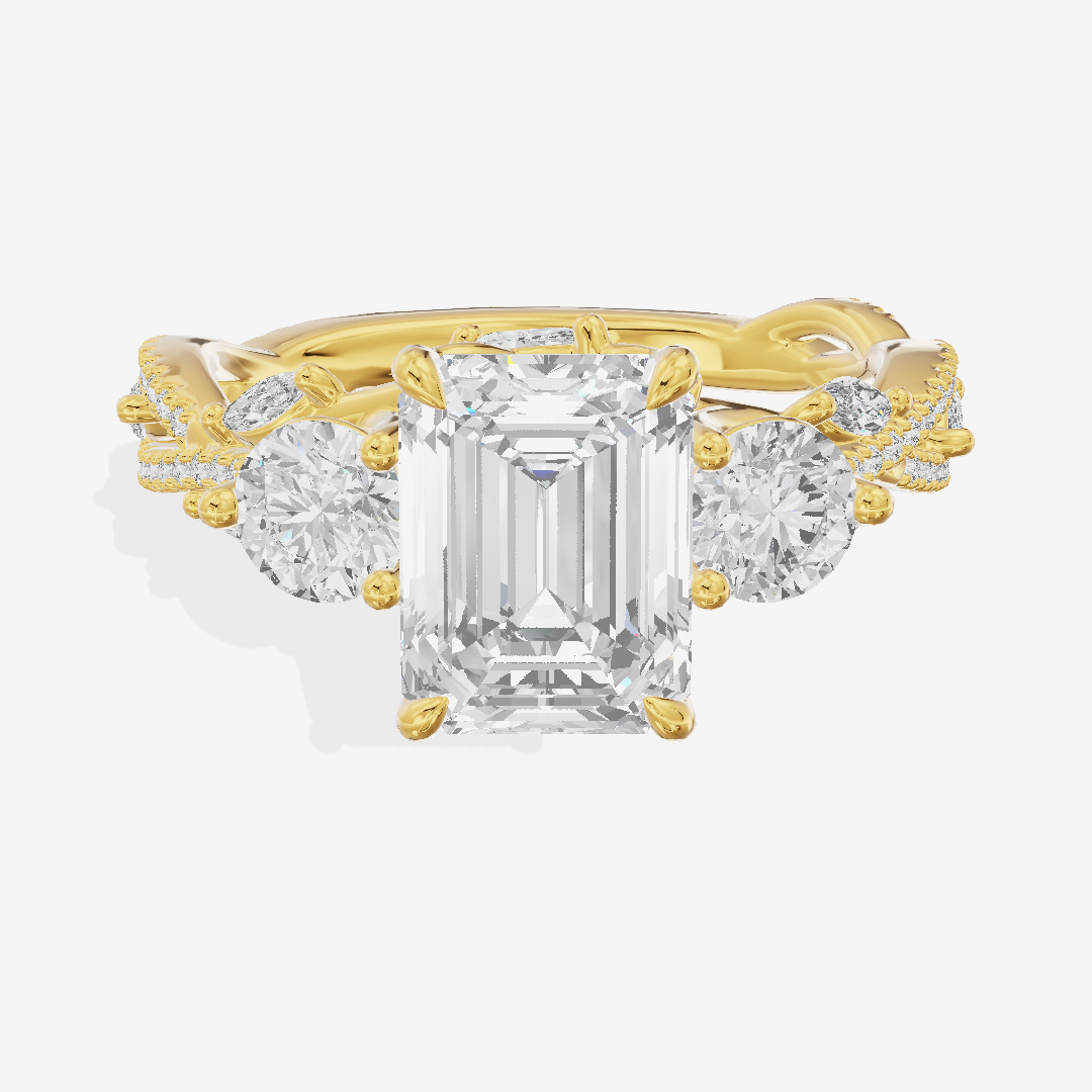 Luxe Selenia Three Stone Emerald Engagement Ring (1 ct. tw.) in 14K Yellow Gold