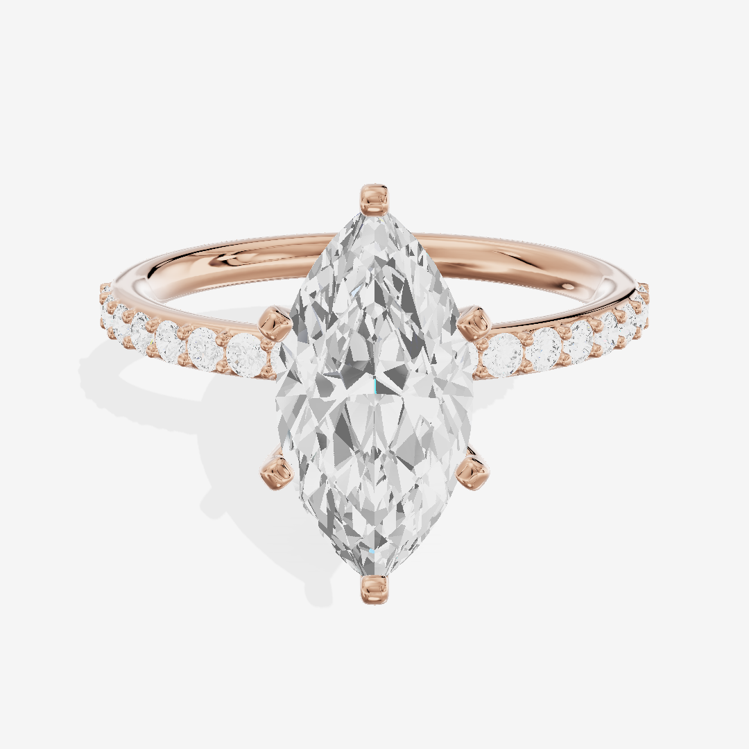 One of One Petite Marquise Engagement Ring with Side Stones (1/4 ct. tw.) in 14K Rose Gold