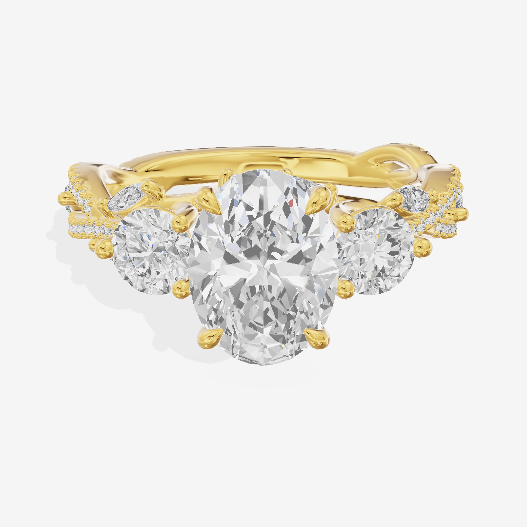 Luxe Selenia Three Stone Oval Engagement Ring (1 ct. tw.) in 14K Yellow Gold