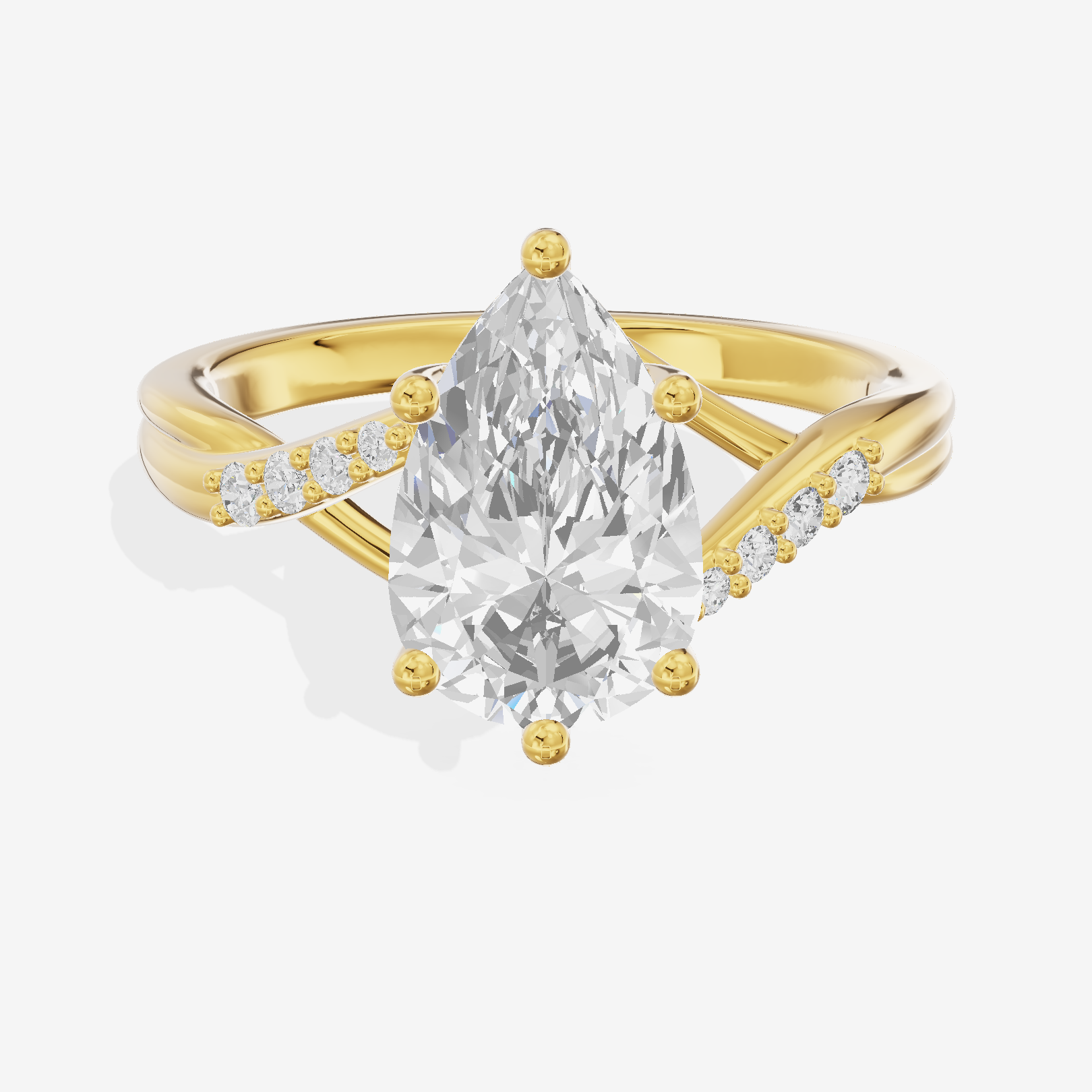 Twined Aimora Pear Engagement Ring with Side Stones (1/15 ct. tw.) in 18K Yellow Gold