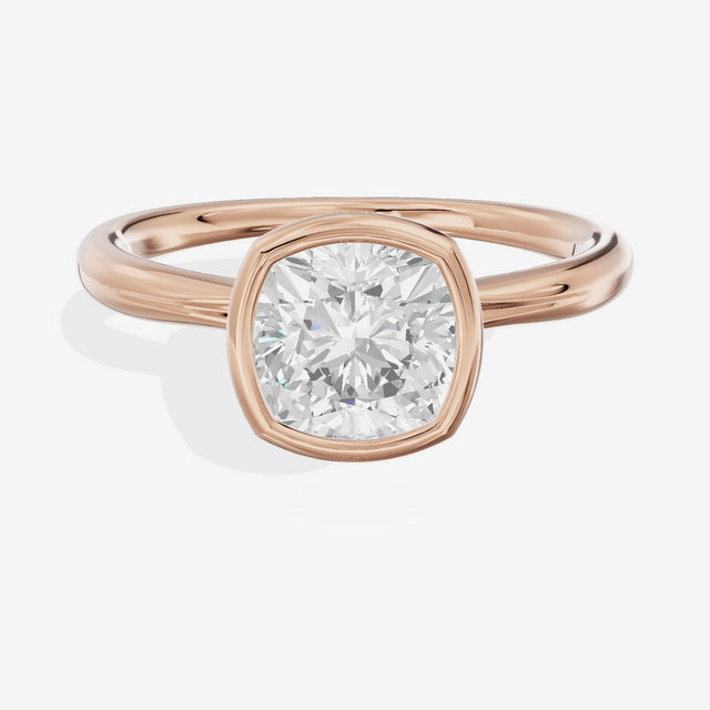 Coeurine Bezel 2mm Cushion Solitaire Engagement Ring in 14K Rose Gold