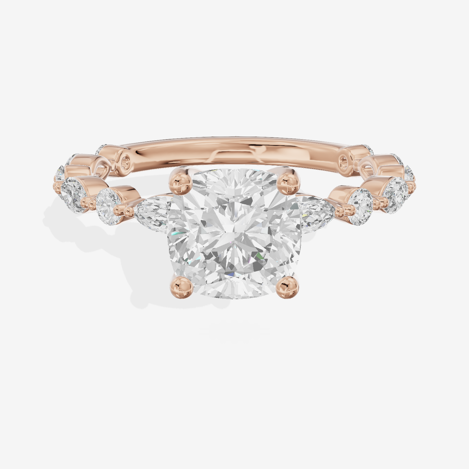 Solea Cathedral 2mm Cushion Engagement Ring with Side Stones (1/2 ct. tw.) in 18K Rose Gold