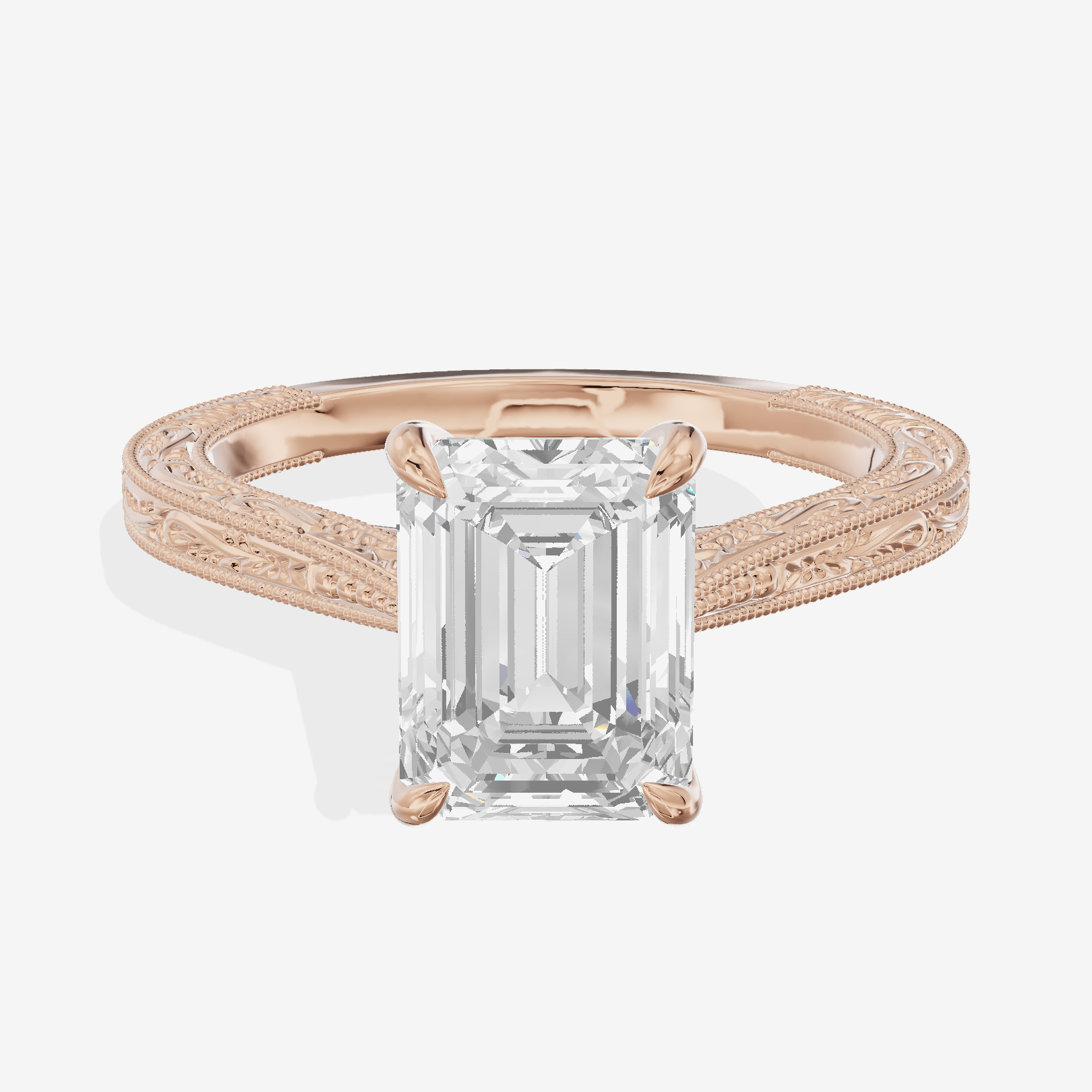Vintage Vowsae Emerald Engagement Ring in 18K Rose Gold