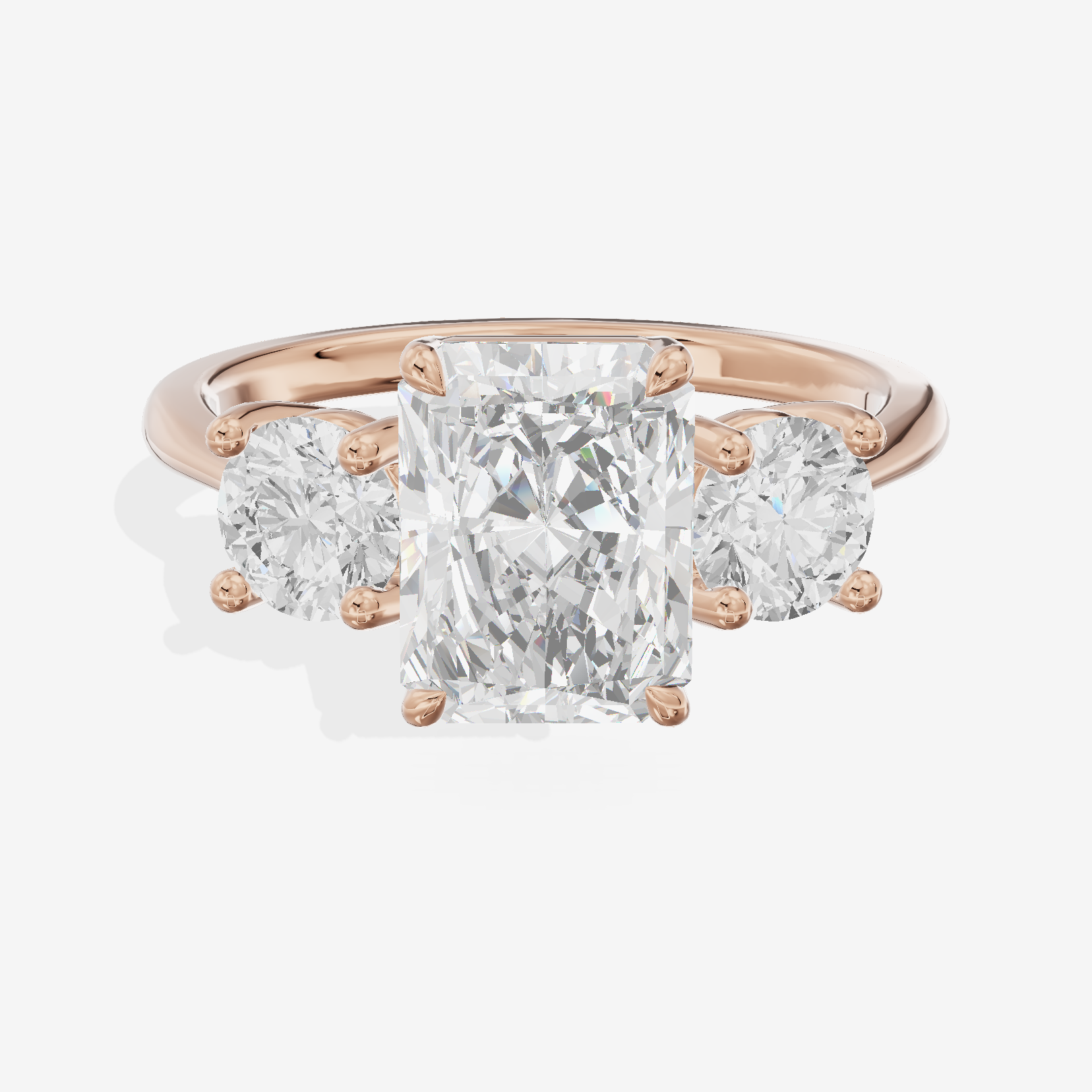Luxe Trueheart Three Stone Radiant Engagement Ring (2/3 ct. tw.) in 18K Rose Gold