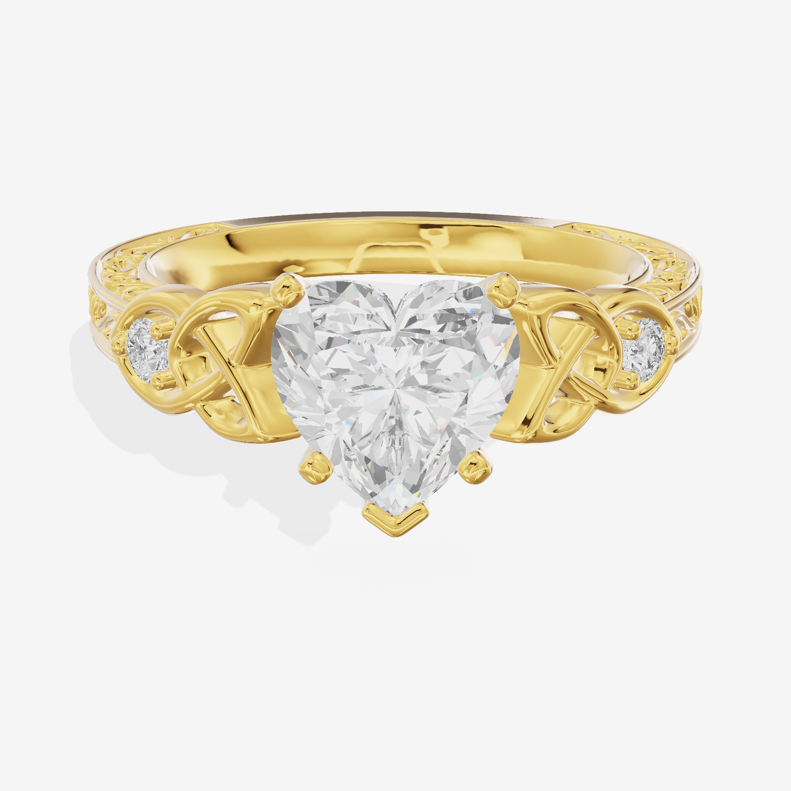 Lustrous Solea Heart Engagement Ring with Side Stones (1/20 ct. tw.) in 14K Yellow Gold