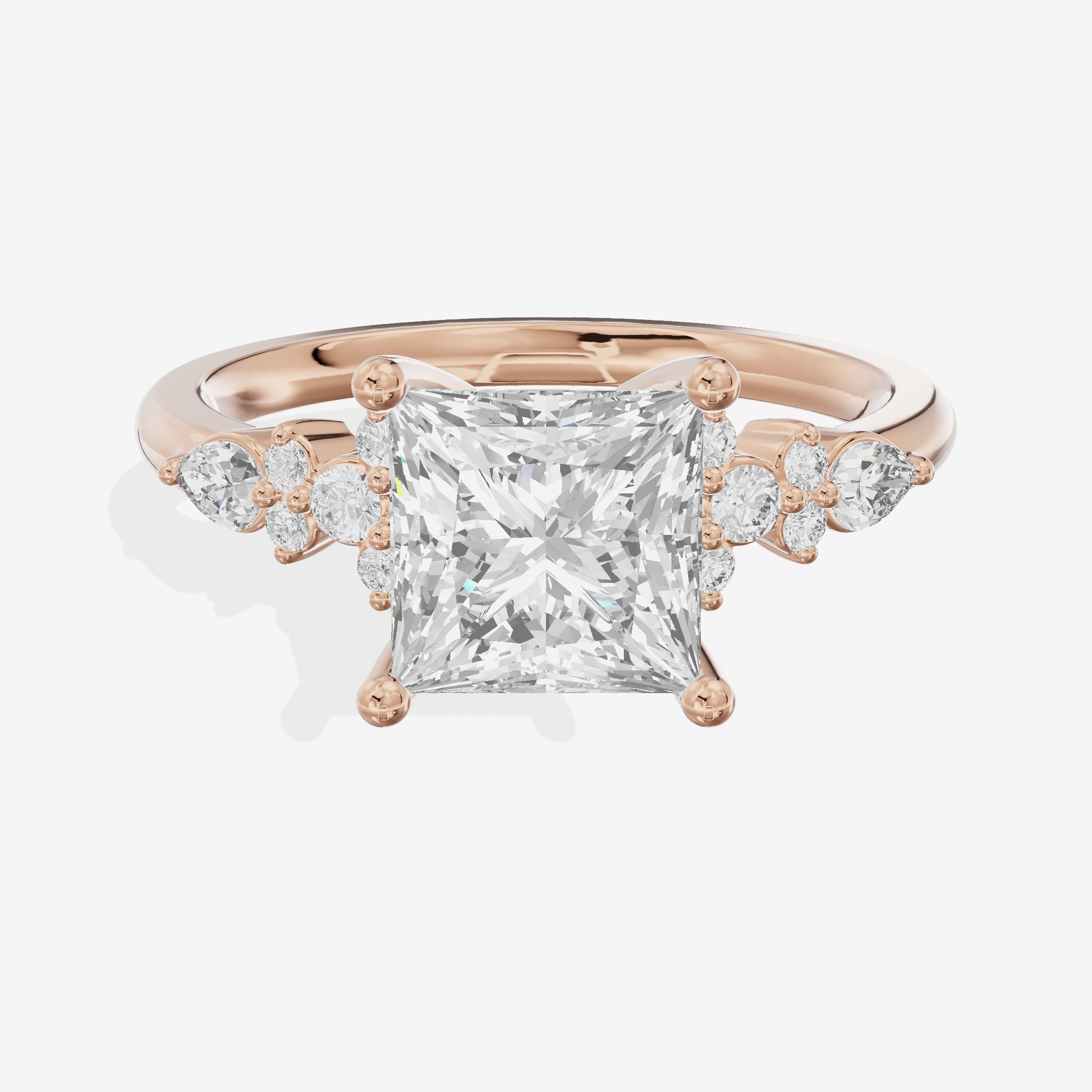 Luxe Sincere Princess Engagement Ring with Side Stones (1/10 ct. tw.) in 18K Rose Gold