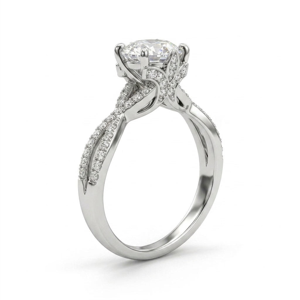 Solitaire Split Shank Round Engagement Ring (5/8 ct. tw.) in 18K White Gold