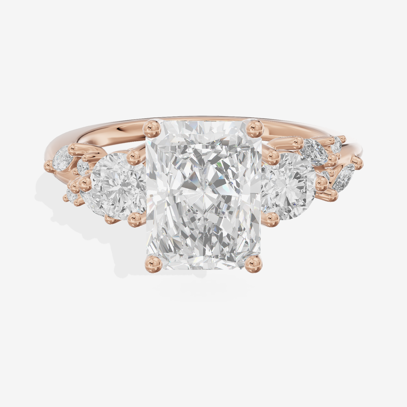 Grand Sincere Three Stone Radiant Engagement Ring (1/3 ct. tw.) in 18K Rose Gold