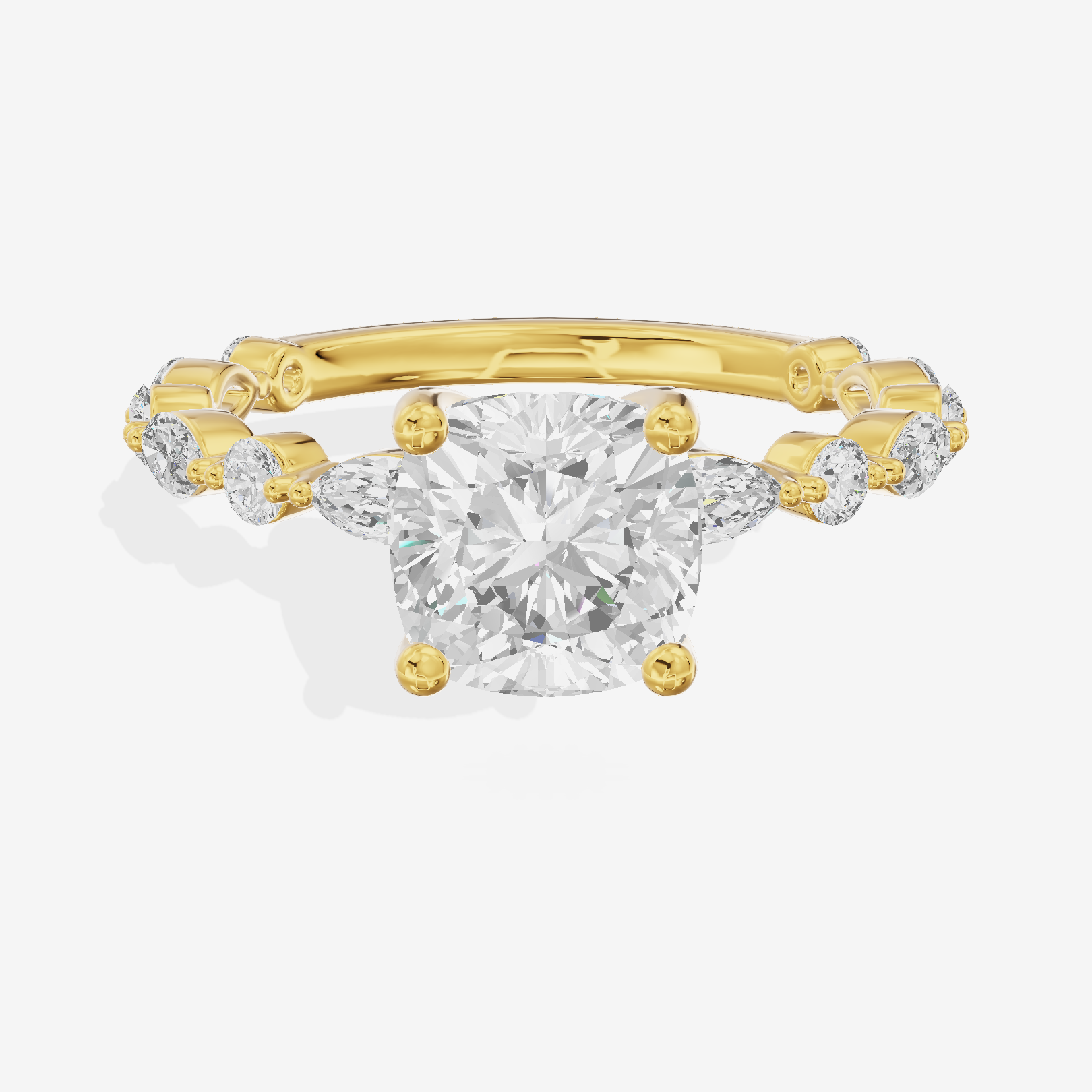 Solea Cathedral 2mm Cushion Engagement Ring with Side Stones (1/2 ct. tw.) in 14K Yellow Gold