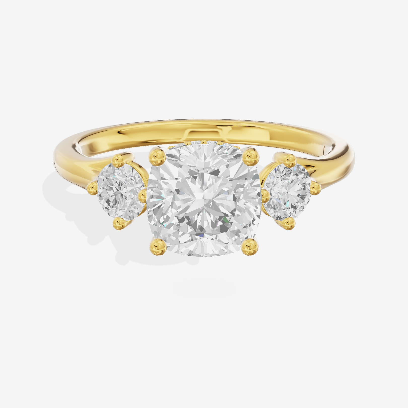 Luxe Solea Three Stone Cushion Engagement Ring (1/3 ct. tw.) in 14K Yellow Gold