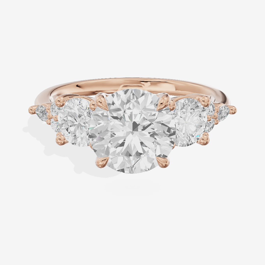 Luxe Halcyon Three Stone Round Engagement Ring (3/4 ct. tw.) in 18K Rose Gold