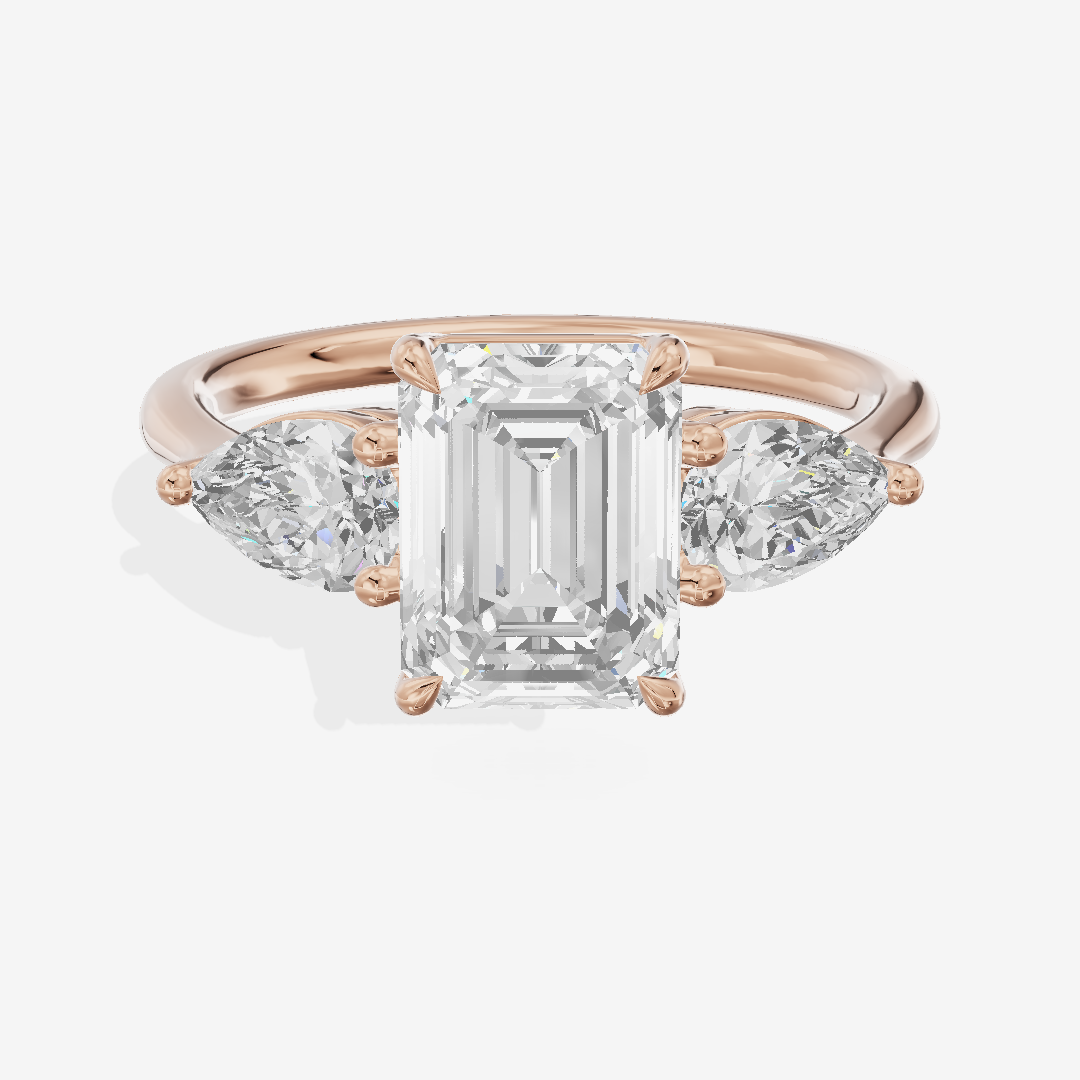 Luxe Adorae Three Stone Emerald Engagement Ring (3/4 ct. tw.) in 18K Rose Gold