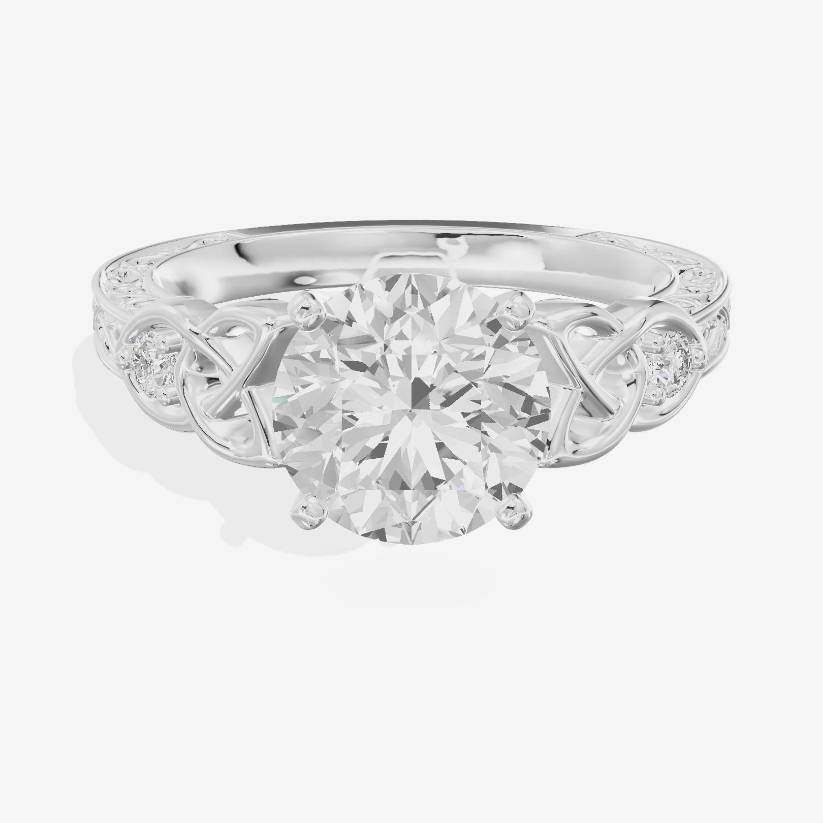 Lustrous Solea Round Engagement Ring with Side Stones (1/20 ct. tw.) in 14K White Gold