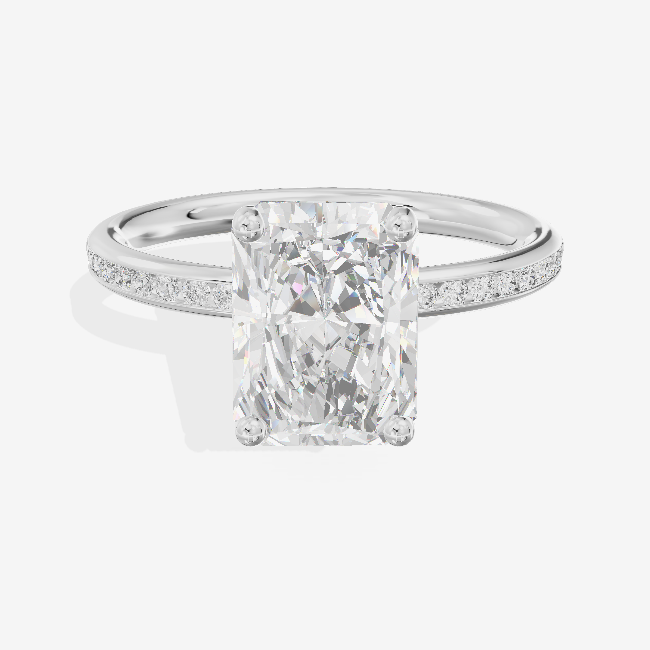 Classic Trellise Radiant Engagement Ring with Side Stones (1/8 ct. tw.) in 18K White Gold