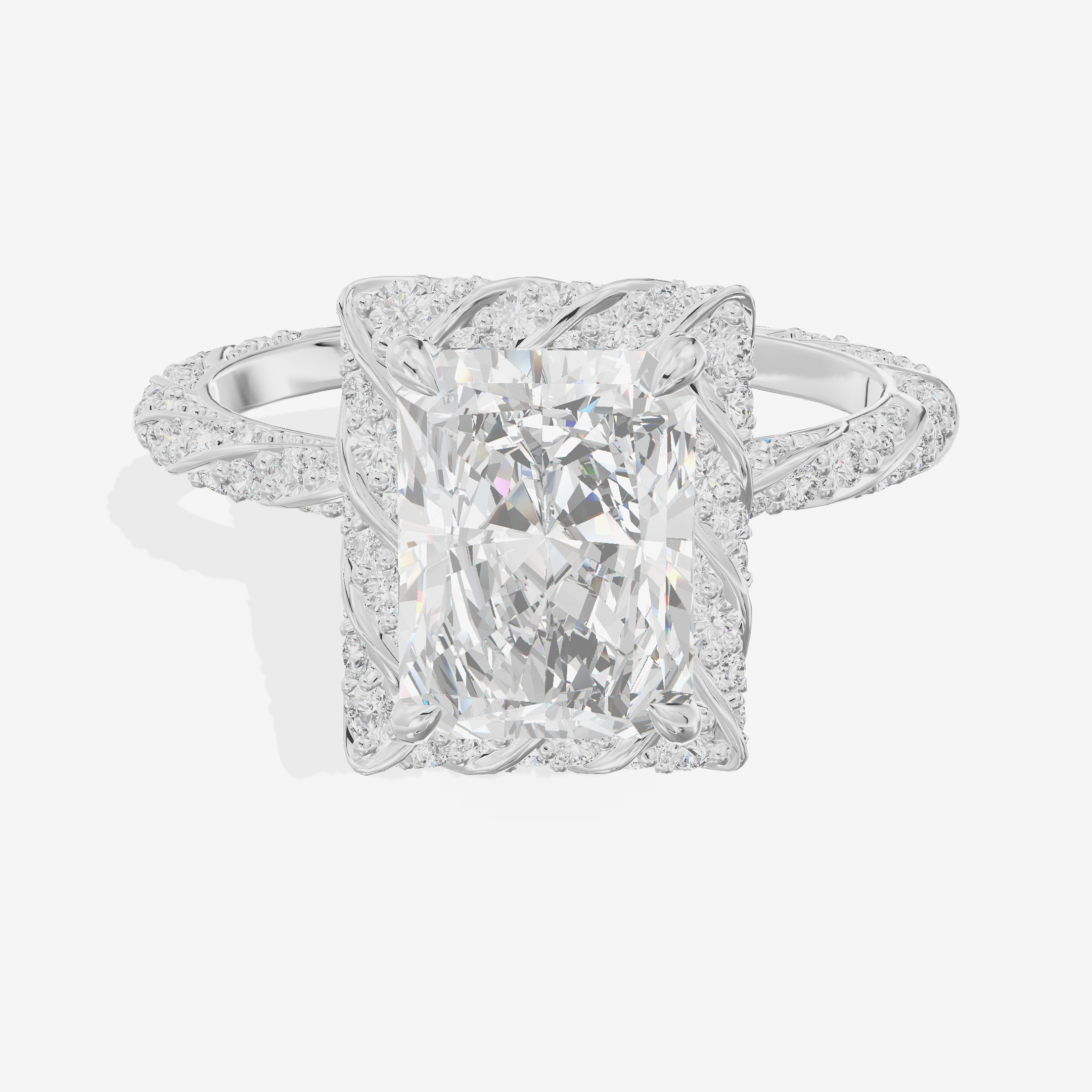 Grand Aimora Radiant Engagement Ring with Hidden Halos (1/20 ct. tw.) in Platinum