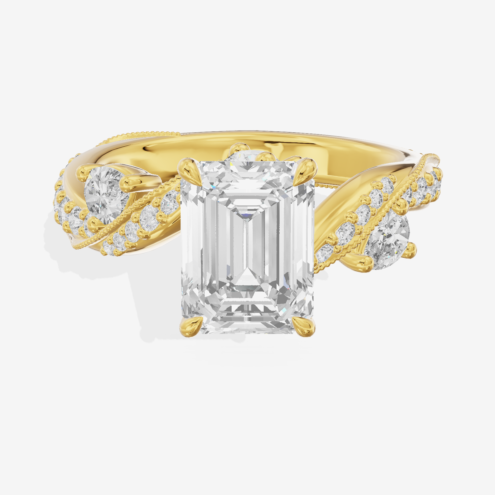 Grand Aurea Emerald Engagement Ring with Side Stones (3/4 ct. tw.) in 18K Yellow Gold