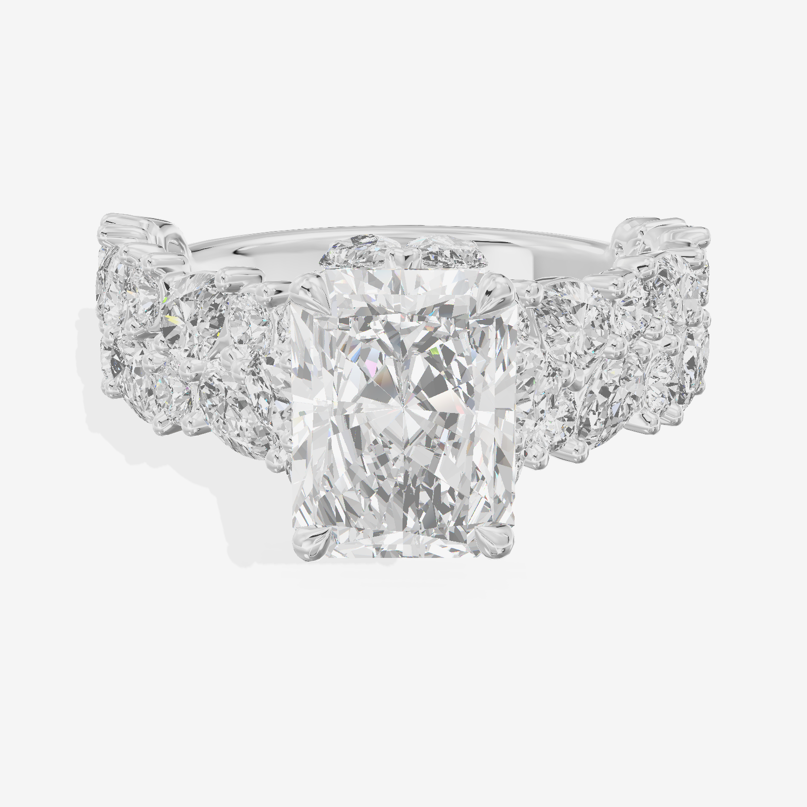 Grand Janevra Radiant Engagement Ring with Side Stones (3/4 ct. tw.) in 14K White Gold