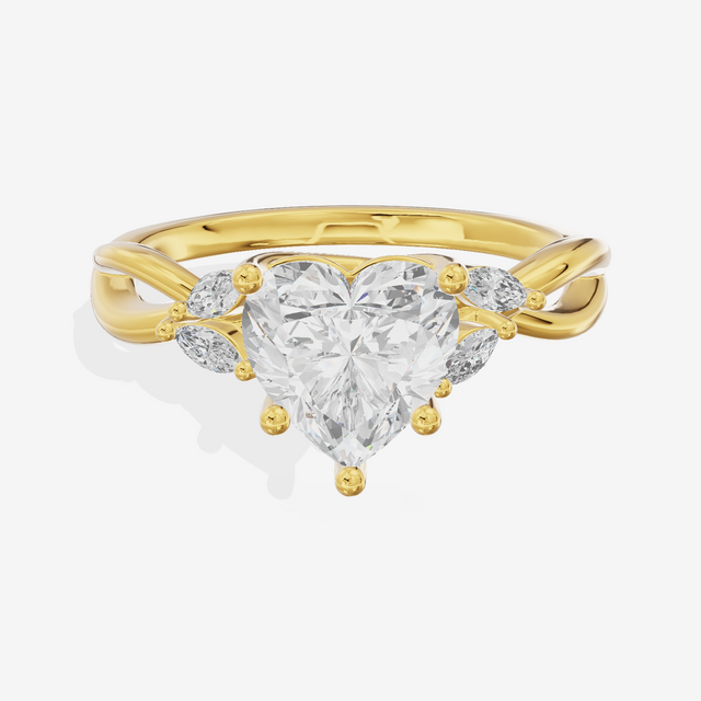 Vowsae Pavé Heart Engagement Ring with Side Stones (1/8 ct. tw.) in 18K Yellow Gold
