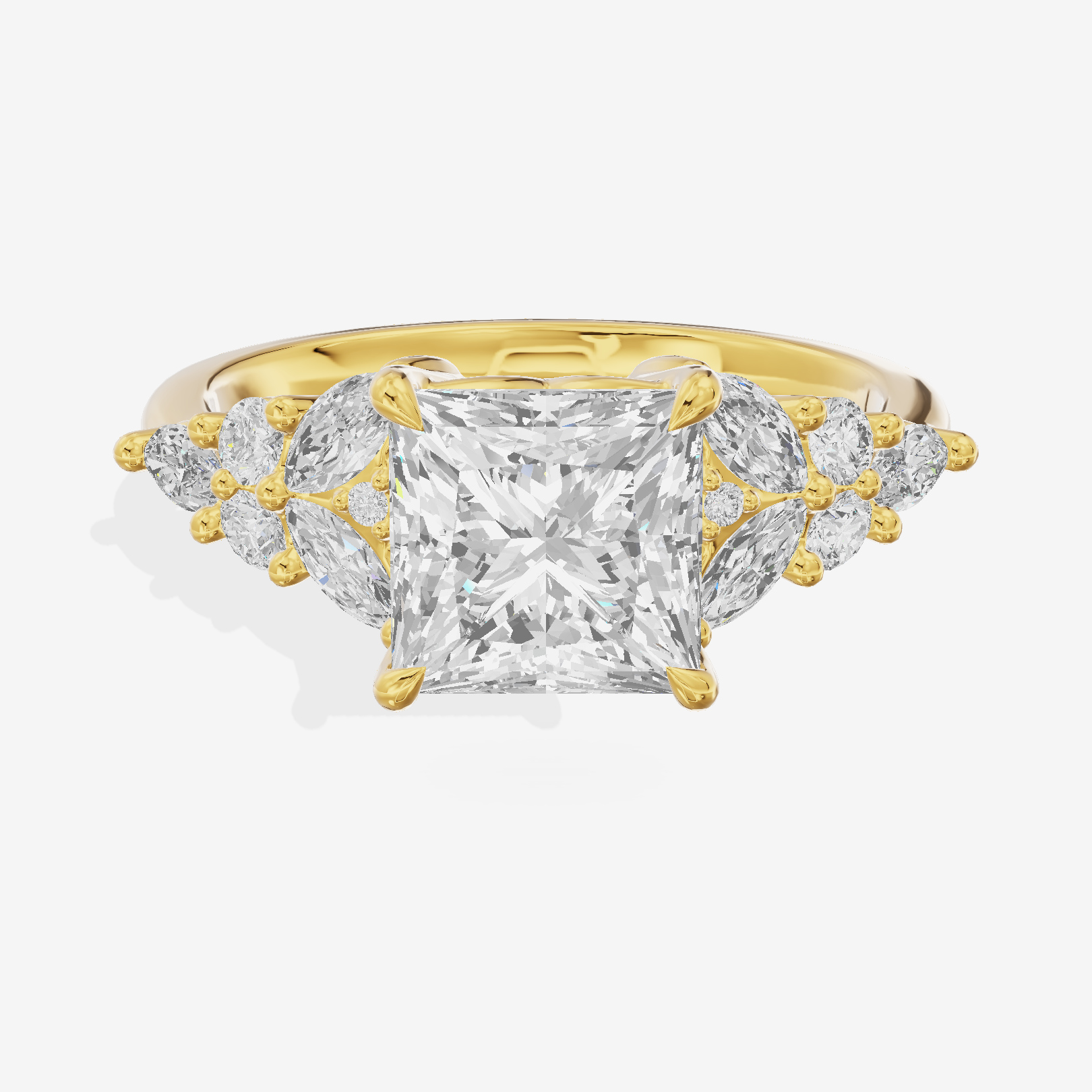 Grand Aurea Princess Engagement Ring with Side Stones (3/4 ct. tw.) in 14K Yellow Gold