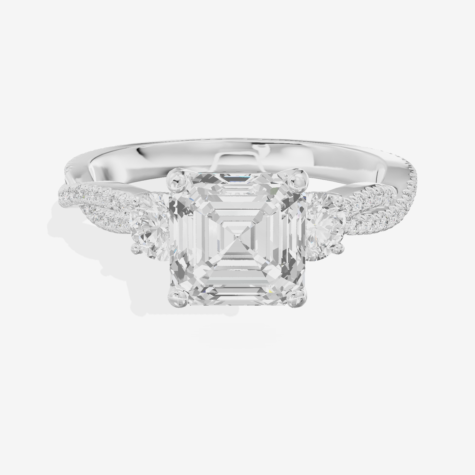Petite Twine Three Stone Asscher Engagement Ring (1/2 ct. tw.) in 14K White Gold