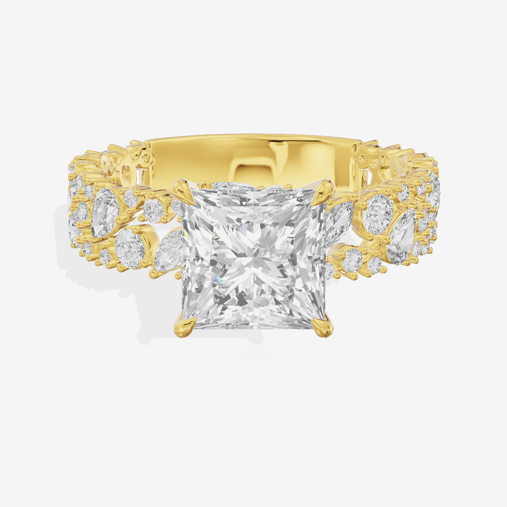Aurea Cathedral 4.2mm Princess Engagement Ring with Side Stones (3/4 ct. tw.) in 18K Yellow Gold