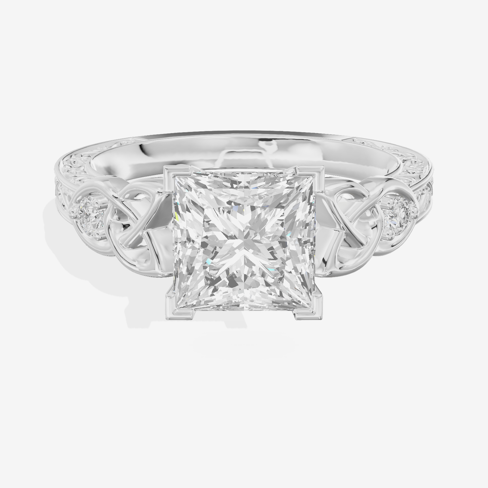 Lustrous Solea Princess Engagement Ring with Side Stones (1/20 ct. tw.) in Platinum