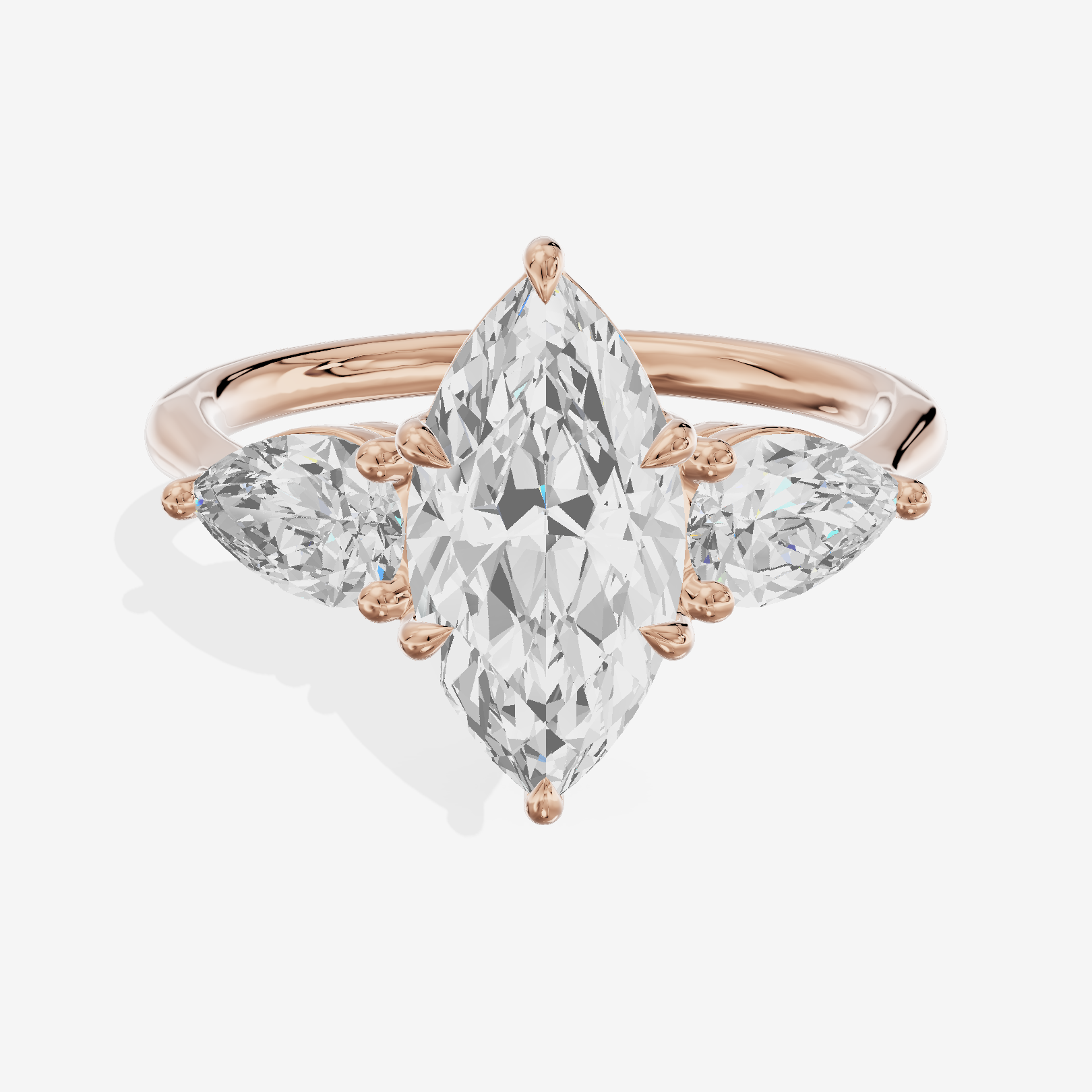 Luxe Adorae Three Stone Marquise Engagement Ring (3/4 ct. tw.) in 14K Rose Gold