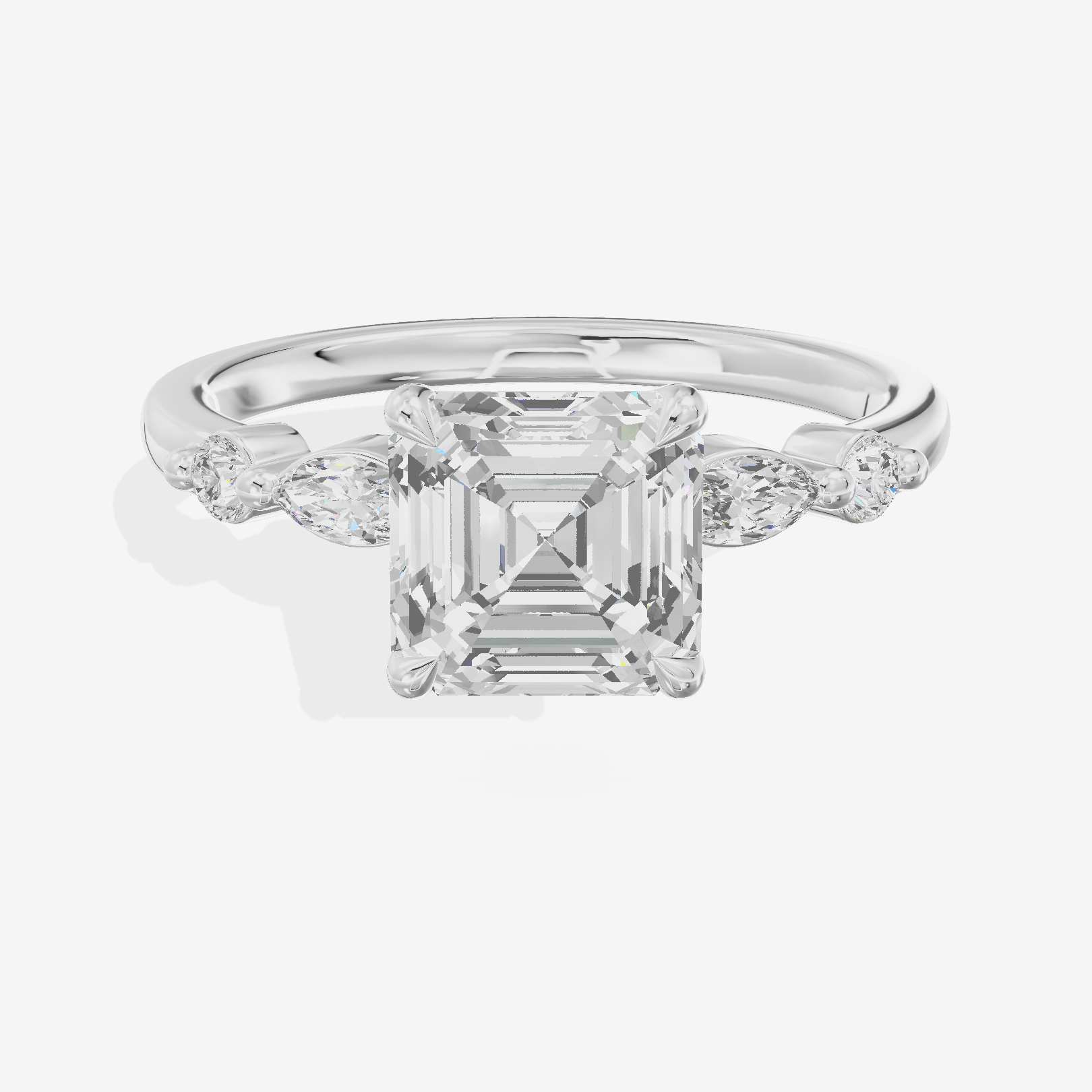 Eternal Promezza Asscher Engagement Ring with Side Stones (1/6 ct. tw.) in 14K White Gold