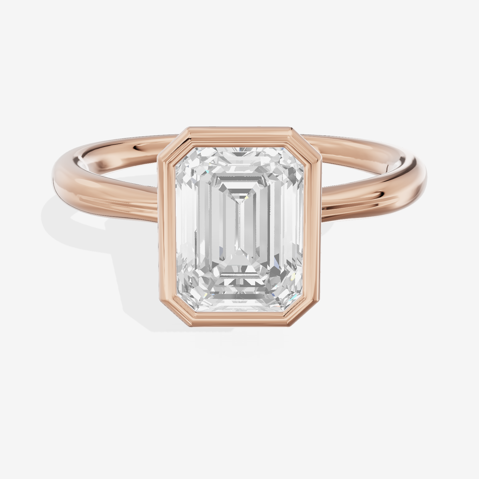 Coeurine Bezel 2mm Emerald Solitaire Engagement Ring in 14K Rose Gold
